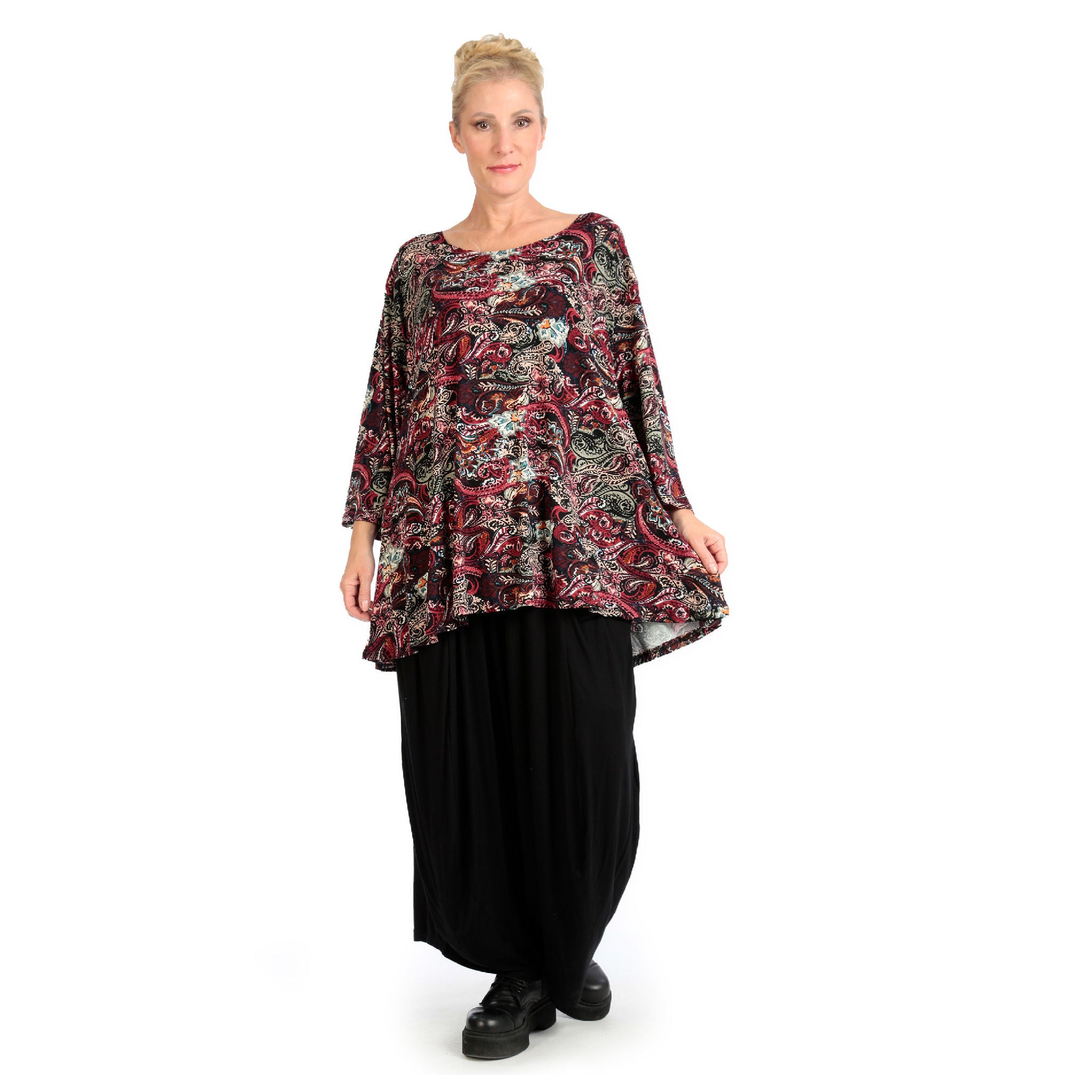 AKH Fashion Shirt in Glocken-Form, aus Viskose, 1122.01892, Rot, Paisley, Schick, Modern