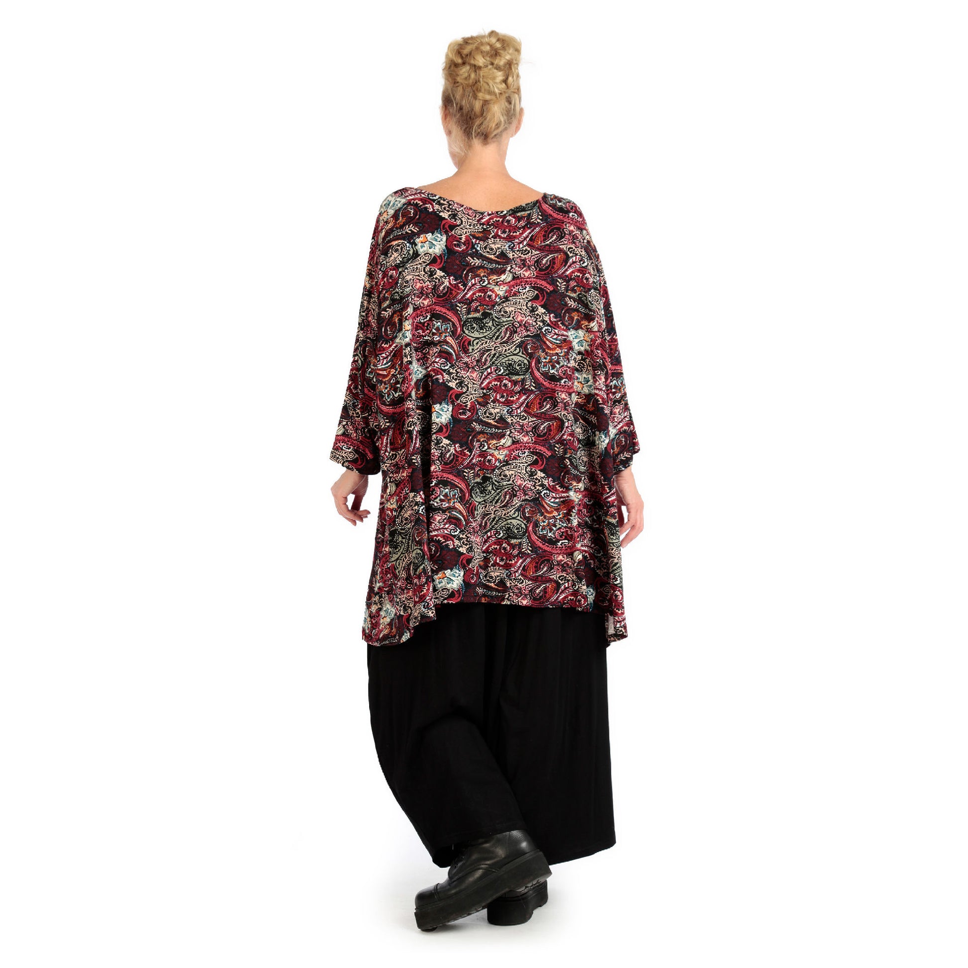  A-Form Shirt in rotem Paisley-Druck mit 7/8-Ärmeln für lässige Plus Size Outfits