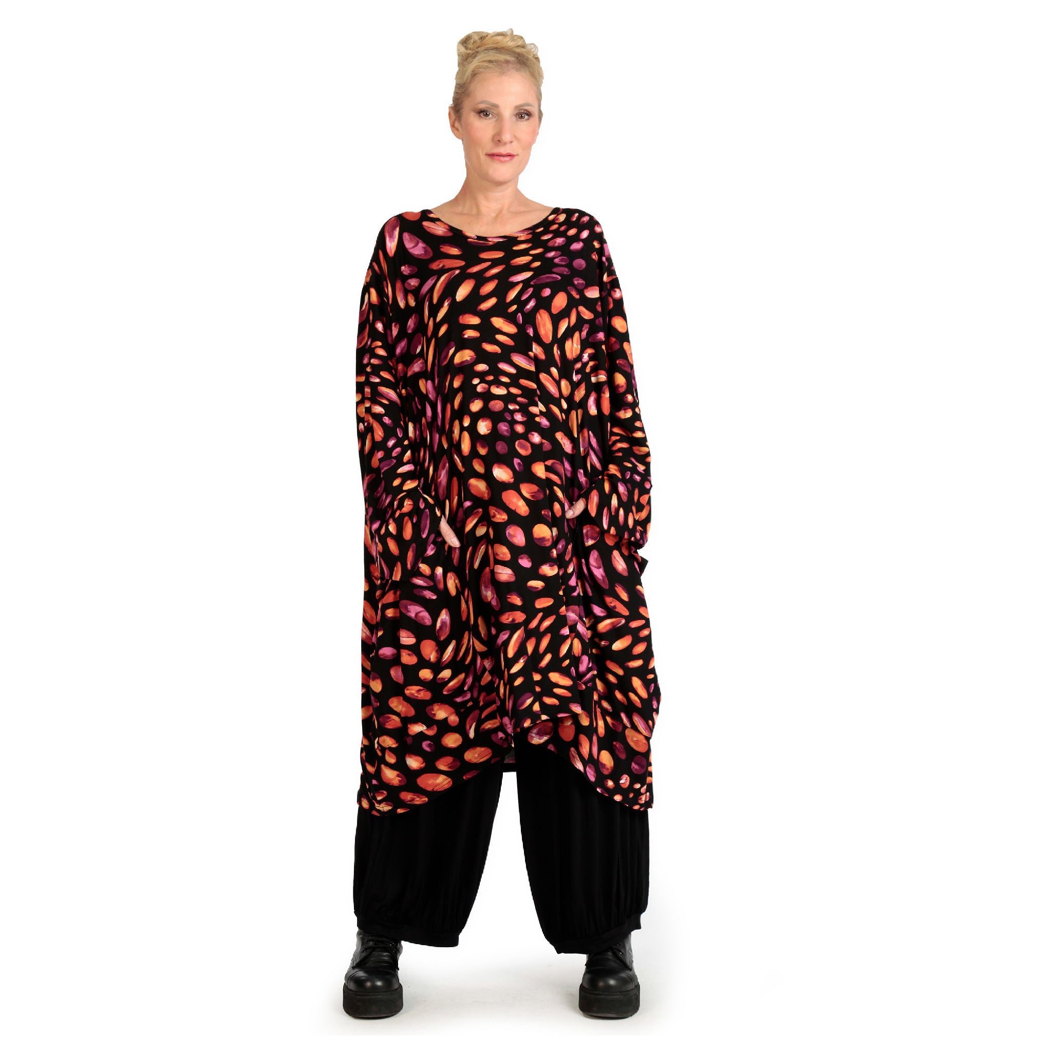  BallonBigshirt von AKH Fashion aus Viskose, 1124.06660, Schwarz-Rot-Fuchsia, Punkte, Schick
