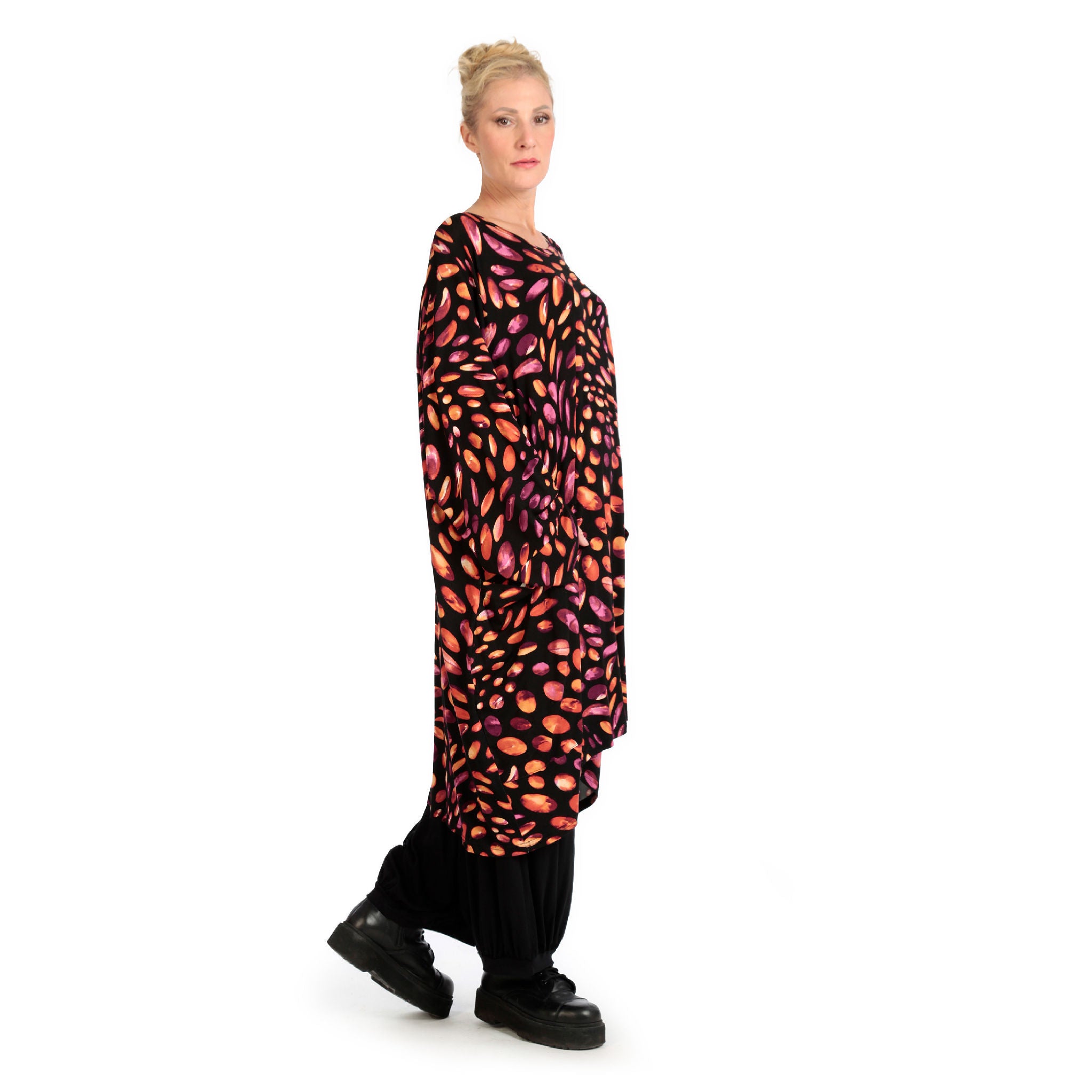  BallonBigshirt von AKH Fashion aus Viskose, 1124.06660, Schwarz-Rot-Fuchsia, Punkte, Schick