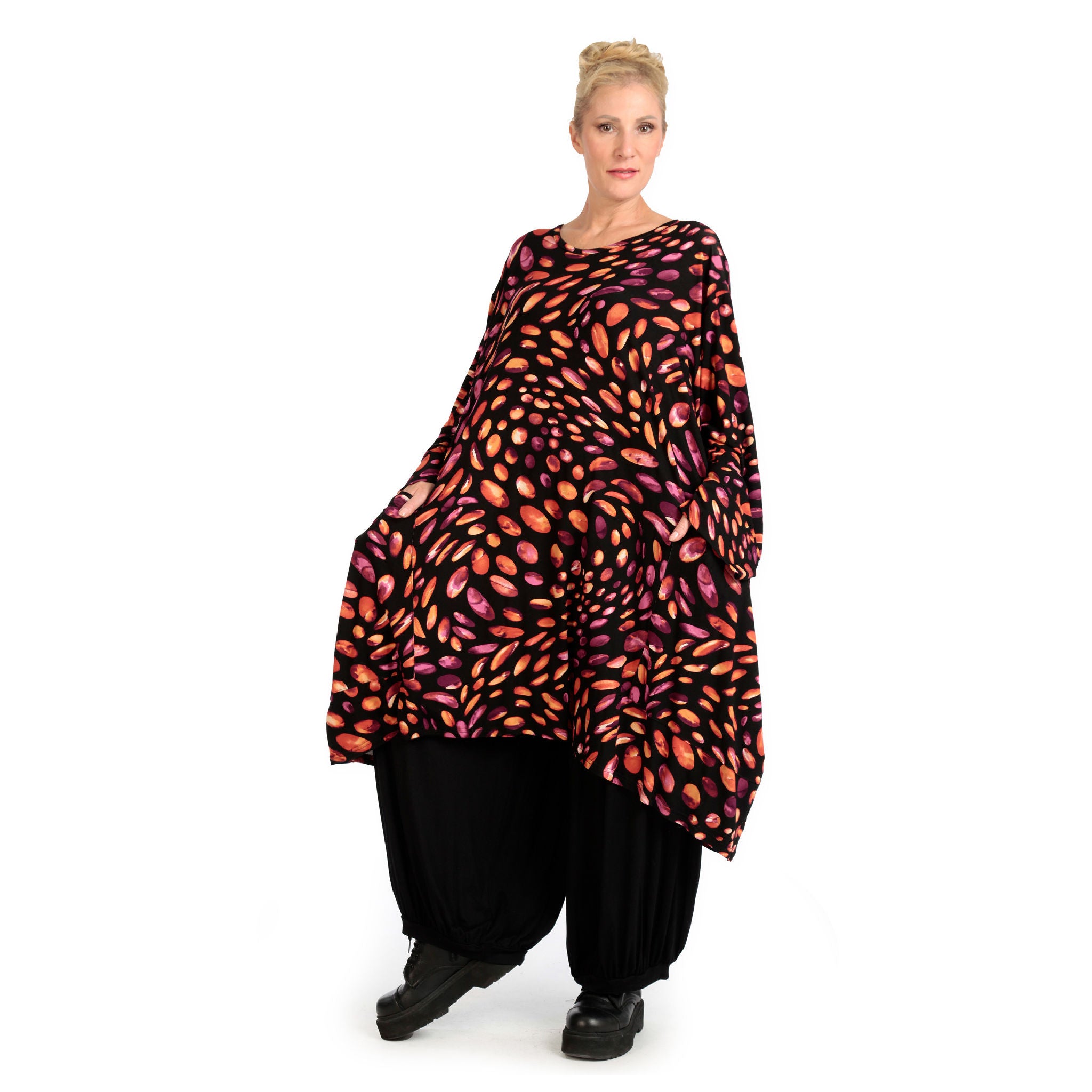  BallonBigshirt von AKH Fashion aus Viskose, 1124.06660, Schwarz-Rot-Fuchsia, Punkte, Schick