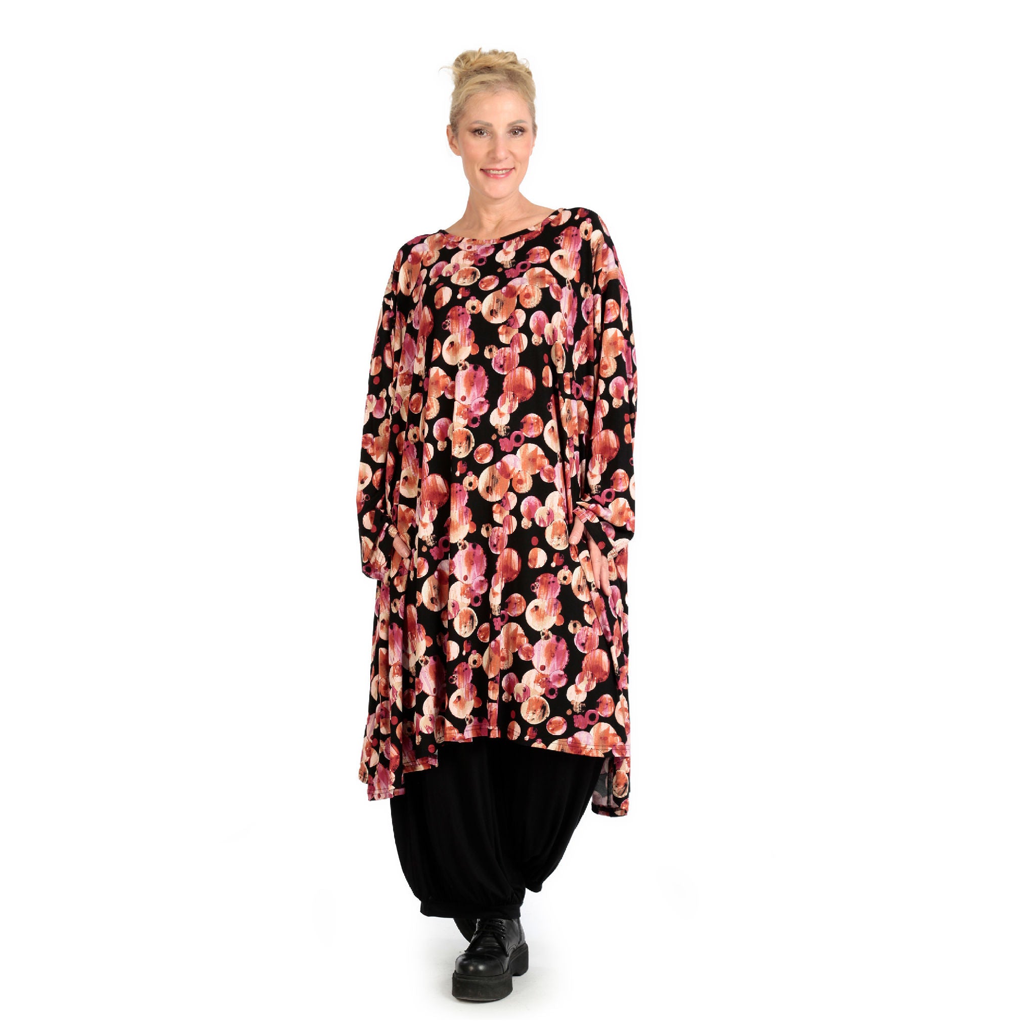  A-Form Kleid von AKH Fashion aus Viskose, 1126.06863, Schwarz-Rot-Fuchsia, Kleckse