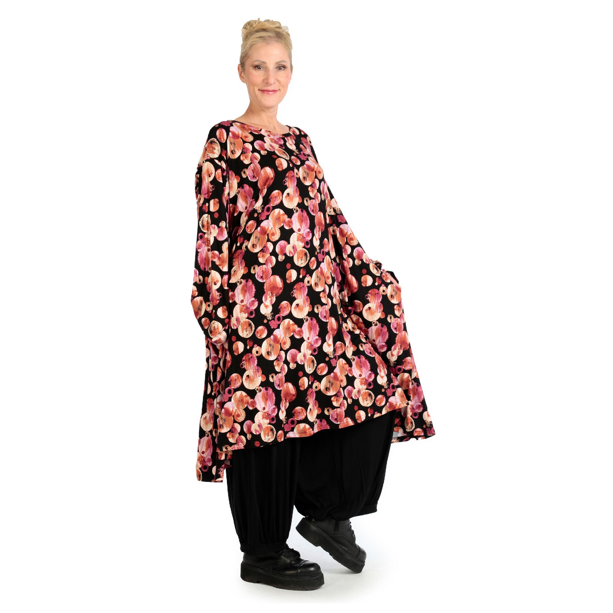  A-Form Kleid von AKH Fashion aus Viskose, 1126.06863, Schwarz-Rot-Fuchsia, Kleckse