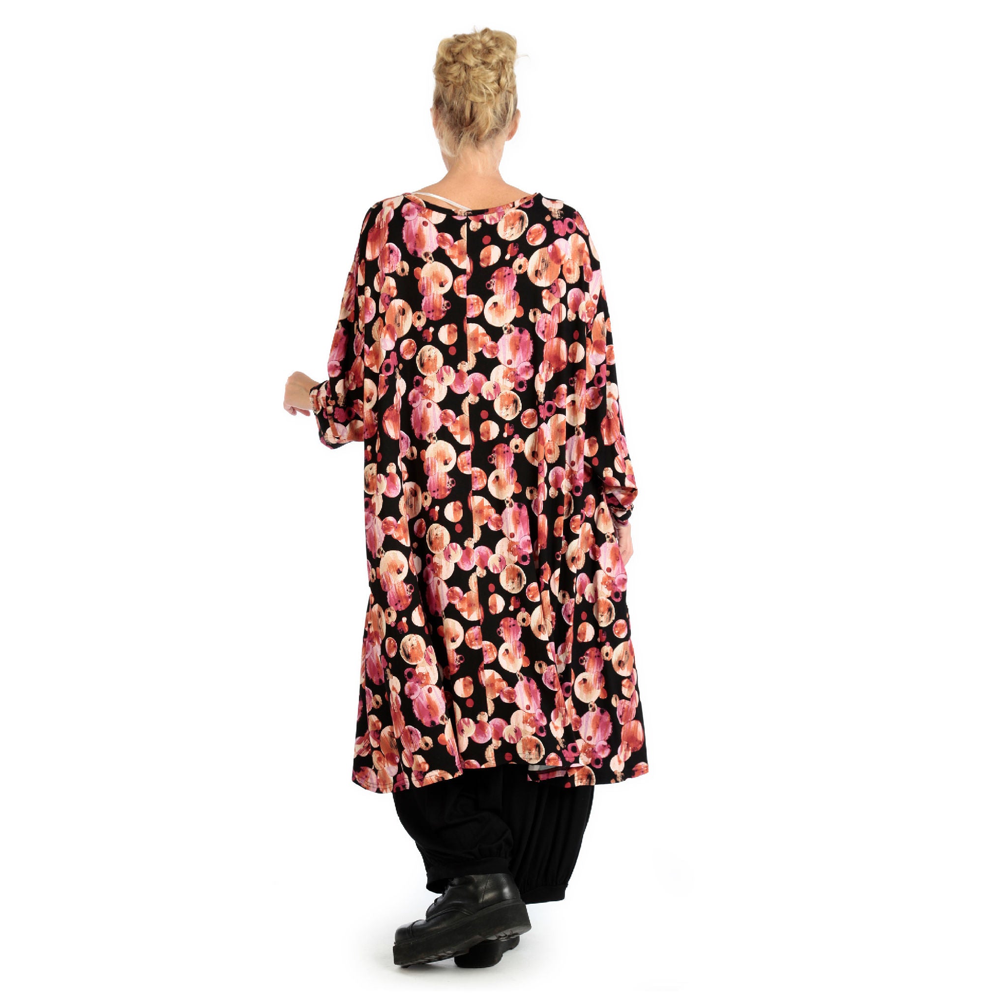  A-Form Kleid von AKH Fashion aus Viskose, 1126.06863, Schwarz-Rot-Fuchsia, Kleckse