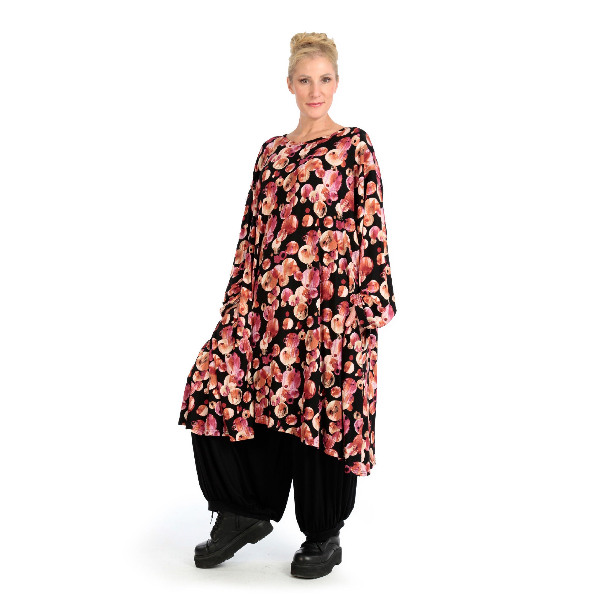  A-Form Kleid von AKH Fashion aus Viskose, 1126.06863, Schwarz-Rot-Fuchsia, Kleckse