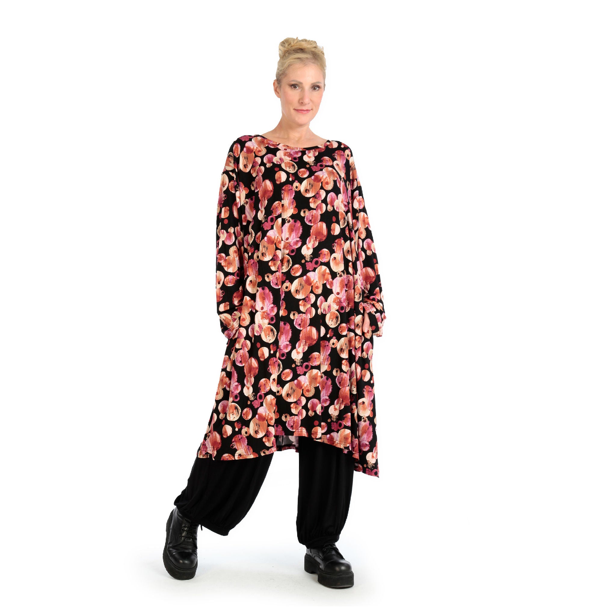  A-Form Kleid von AKH Fashion aus Viskose, 1126.06863, Schwarz-Rot-Fuchsia, Kleckse