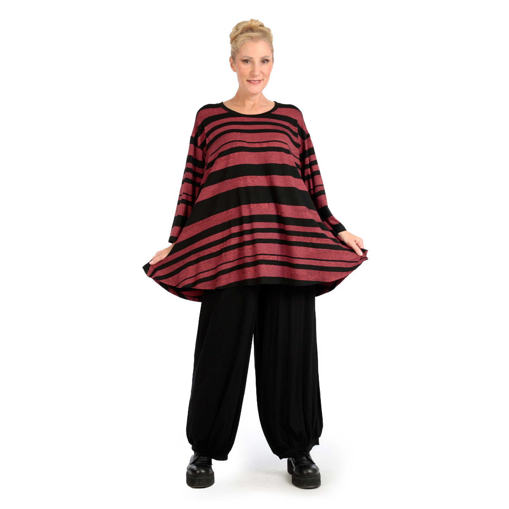  AKH Fashion Shirt in Glocken-Form, aus Viskose, 1128.01892, Rost-Schwarz, Blockstreifen