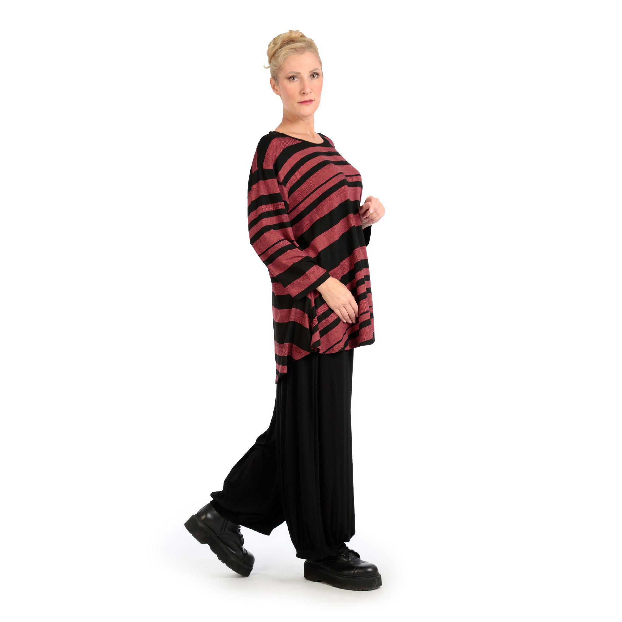  AKH Fashion Shirt in Glocken-Form, aus Viskose, 1128.01892, Rost-Schwarz, Blockstreifen