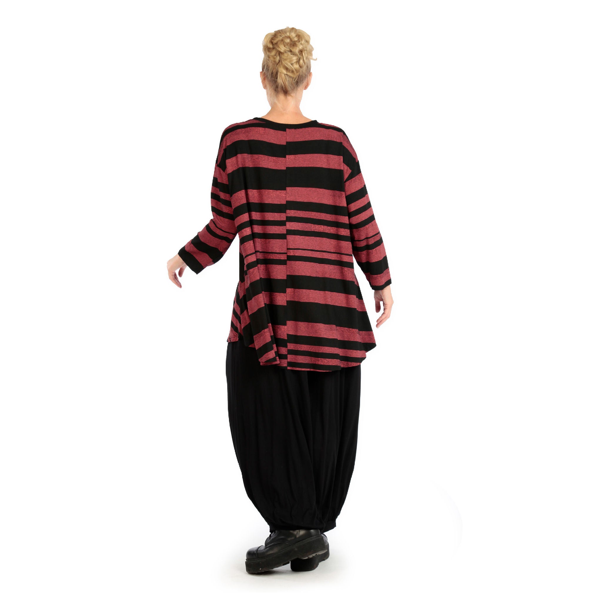  AKH Fashion Shirt in Glocken-Form, aus Viskose, 1128.01892, Rost-Schwarz, Blockstreifen