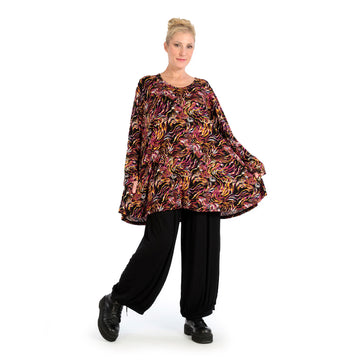  AKH Fashion Shirt in Glocken-Form, aus Viskose, 1130.01892, Schwarz-Fuchsia-Gelb