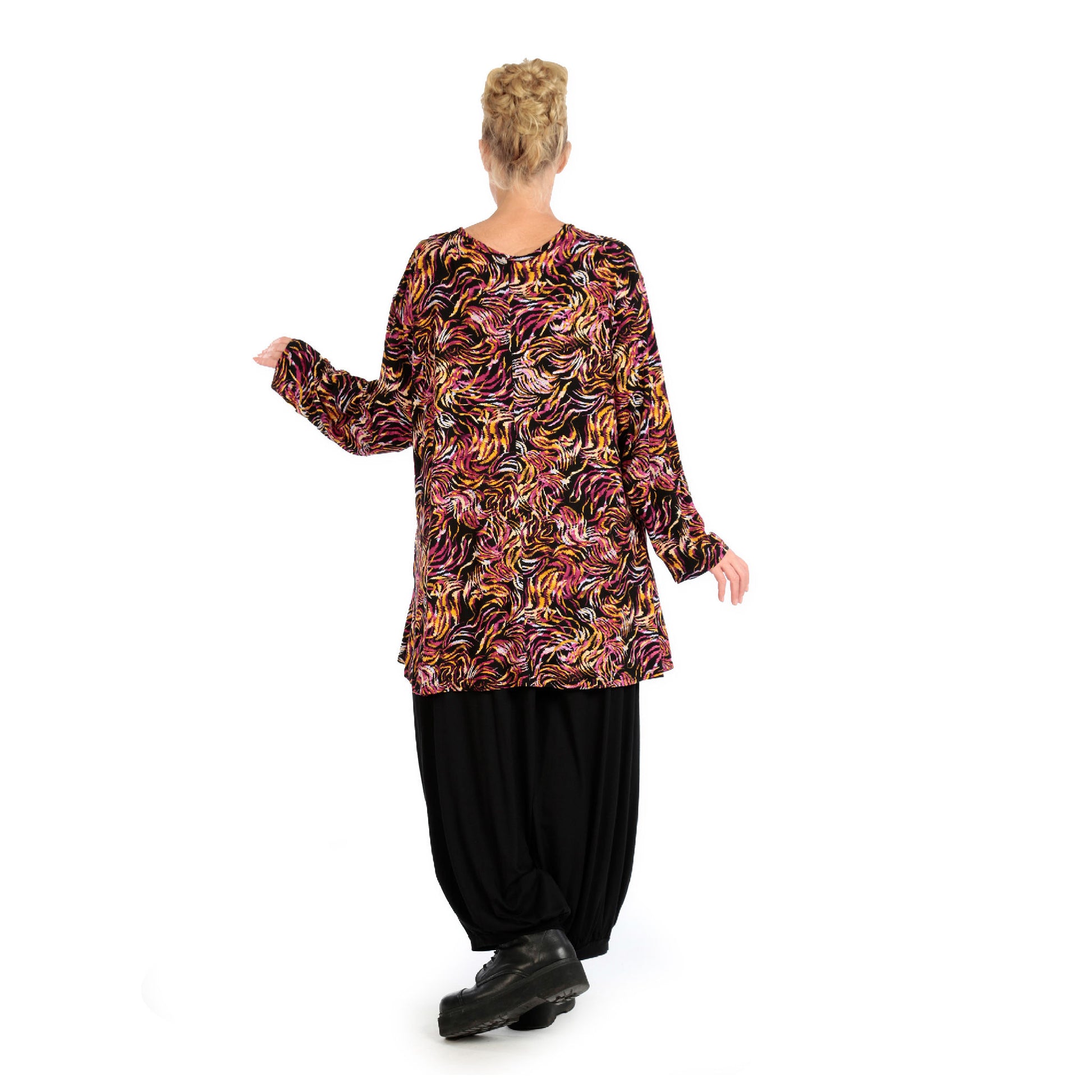  AKH Fashion Shirt in Glocken-Form, aus Viskose, 1130.01892, Schwarz-Fuchsia-Gelb