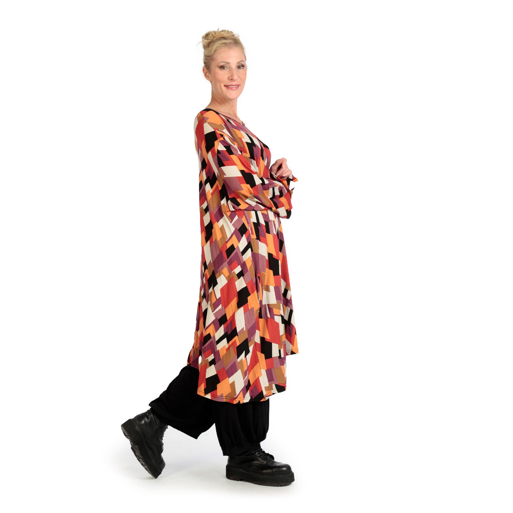  A-Form Kleid von AKH Fashion aus Viskose, 1131.06863, Schwarz-Flieder-Orange, Raute