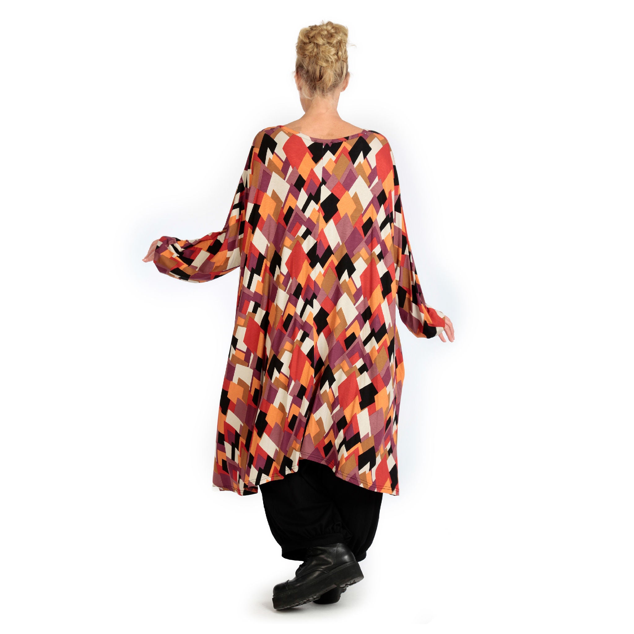  A-Form Kleid von AKH Fashion aus Viskose, 1131.06863, Schwarz-Flieder-Orange, Raute