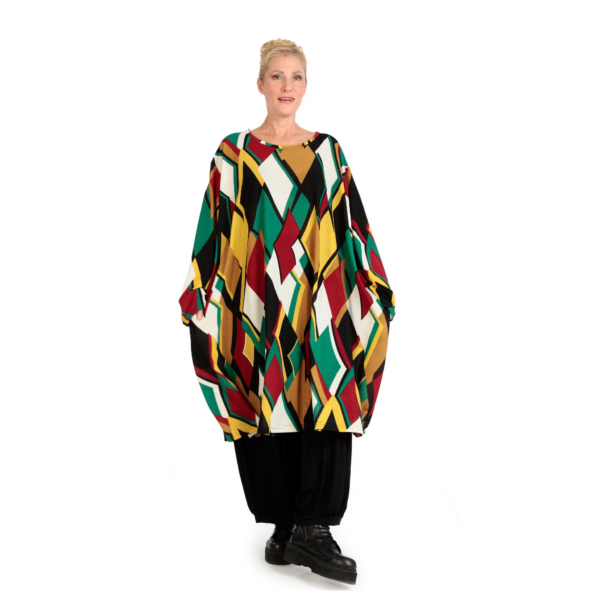  A-Form Kleid von AKH Fashion aus Viskose, 1138.06863, Rot-Grün-Weiß, Trapez, Schick