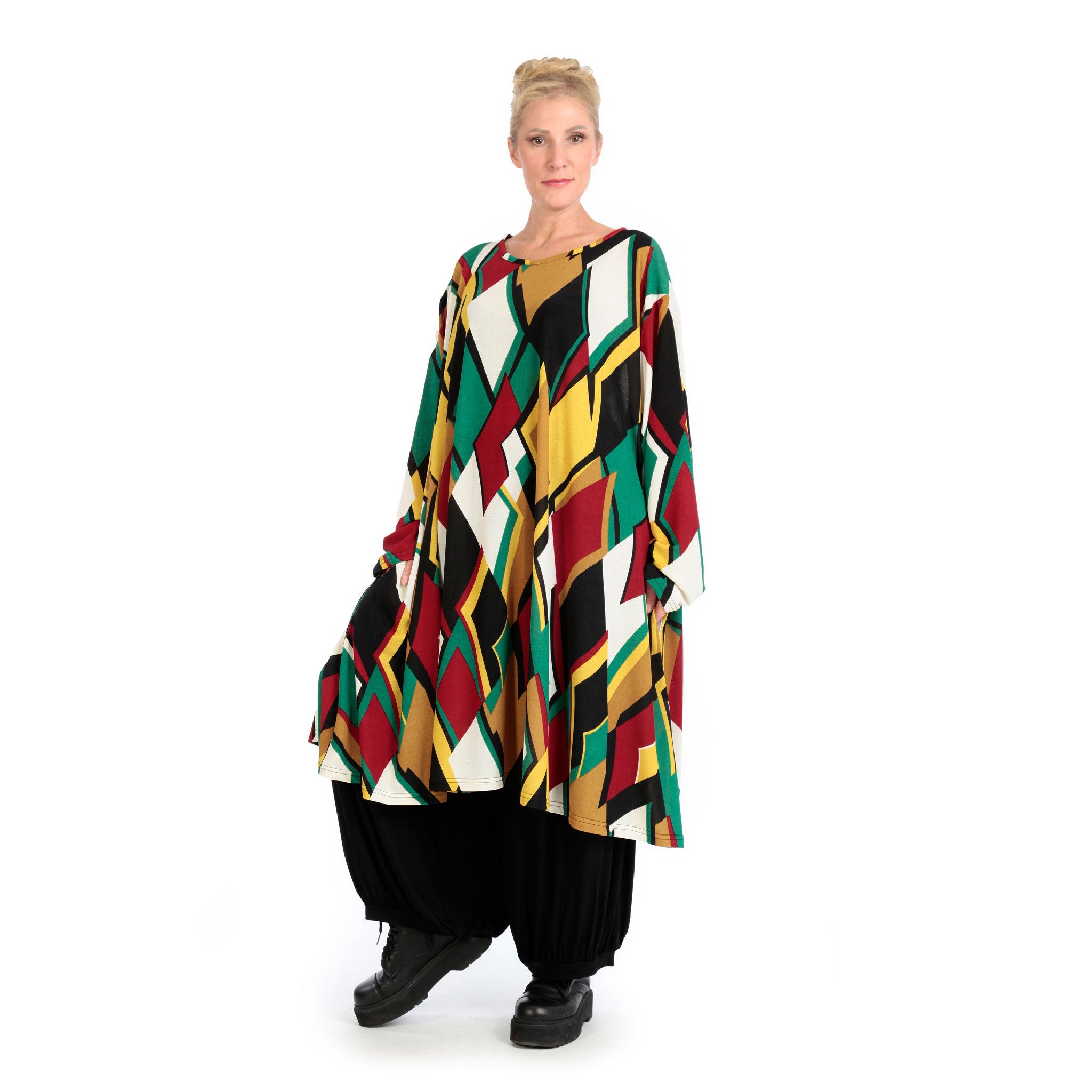  A-Form Kleid von AKH Fashion aus Viskose, 1138.06863, Rot-Grün-Weiß, Trapez, Schick