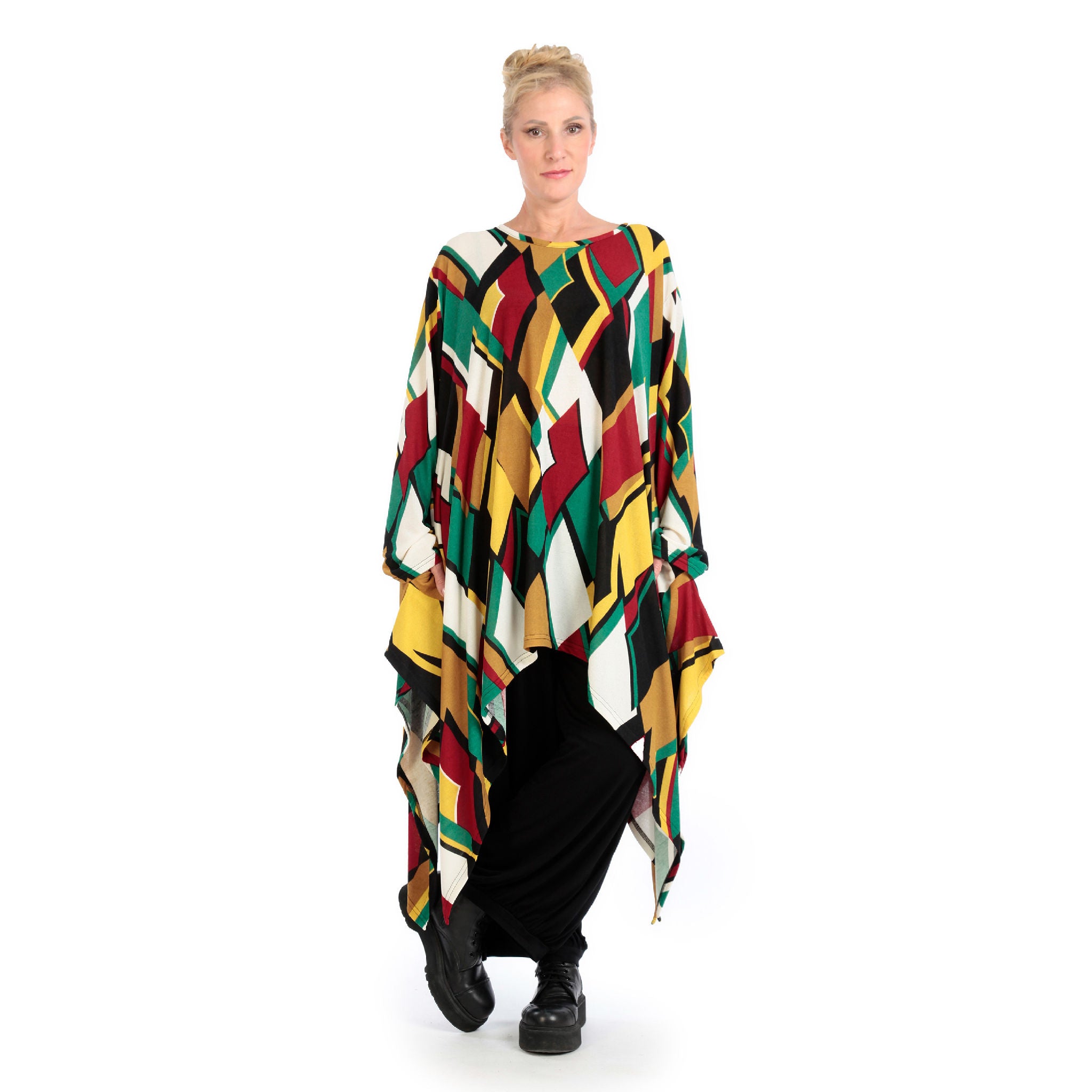  A-Form Kleid von AKH Fashion aus Viskose, 1138.06865, Rot-Grün-Weiß, Trapez, Schick