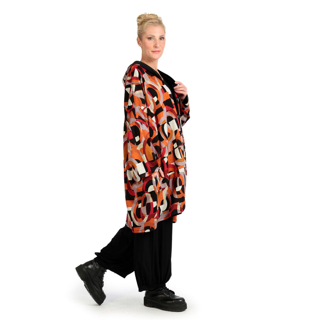  Jacke von AKH Fashion aus Materialmix in kastiger Form, 1140.06859, Rot-Orange-Schwarz