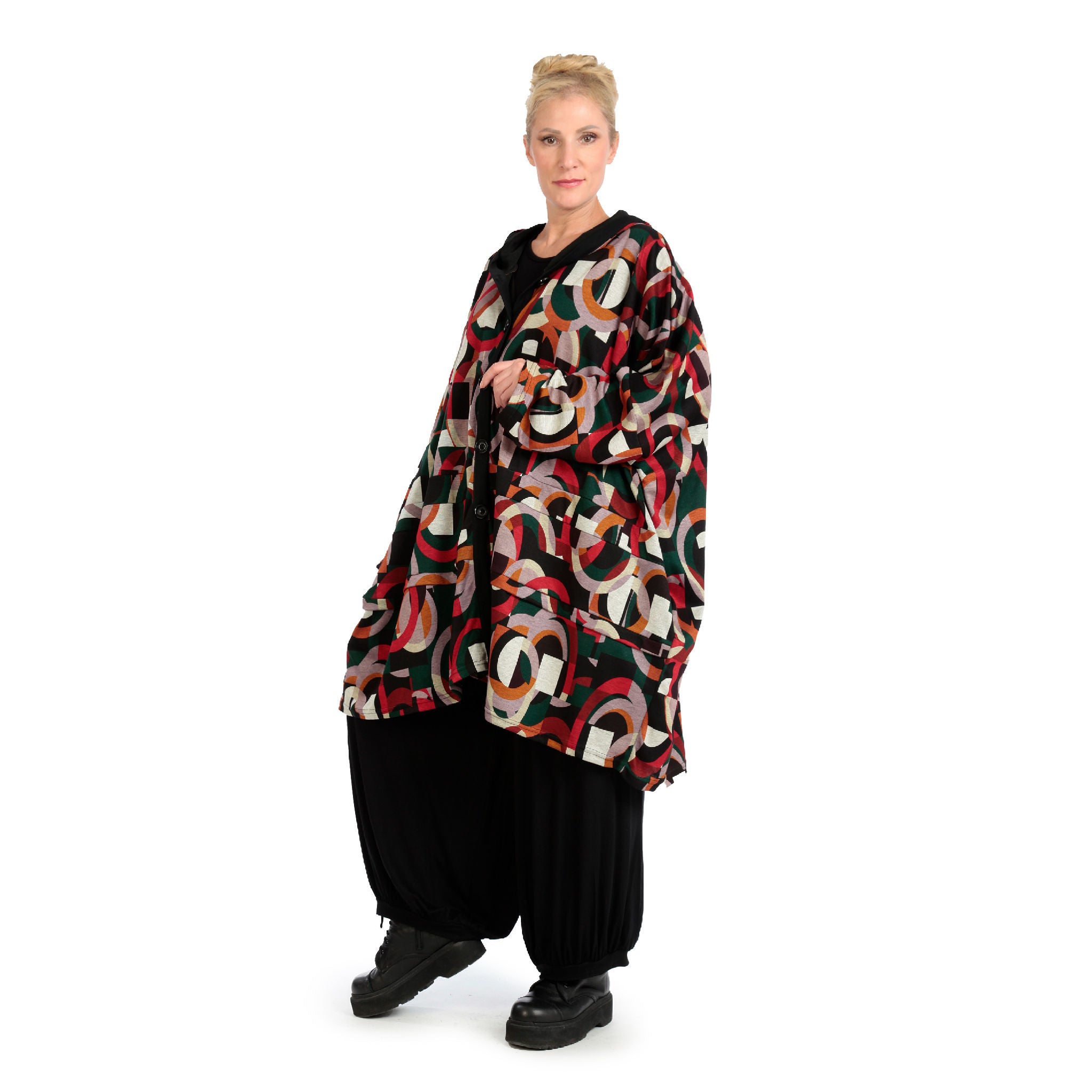  AKH Fashion Jacke in kastiger Form, aus Materialmix, 1140.06859, Rot-Grün-Schwarz, Grafik