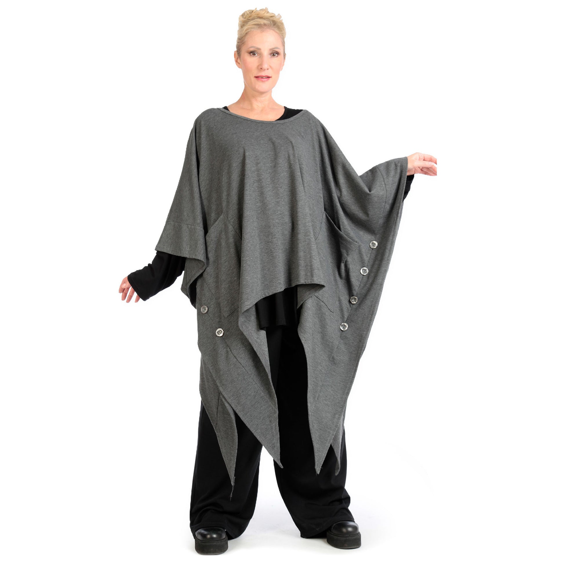  Zipfel Bigshirt von AKH Fashion aus Viskose, 1141.06858, Grau, Unifarben, Ausgefallen, Modern