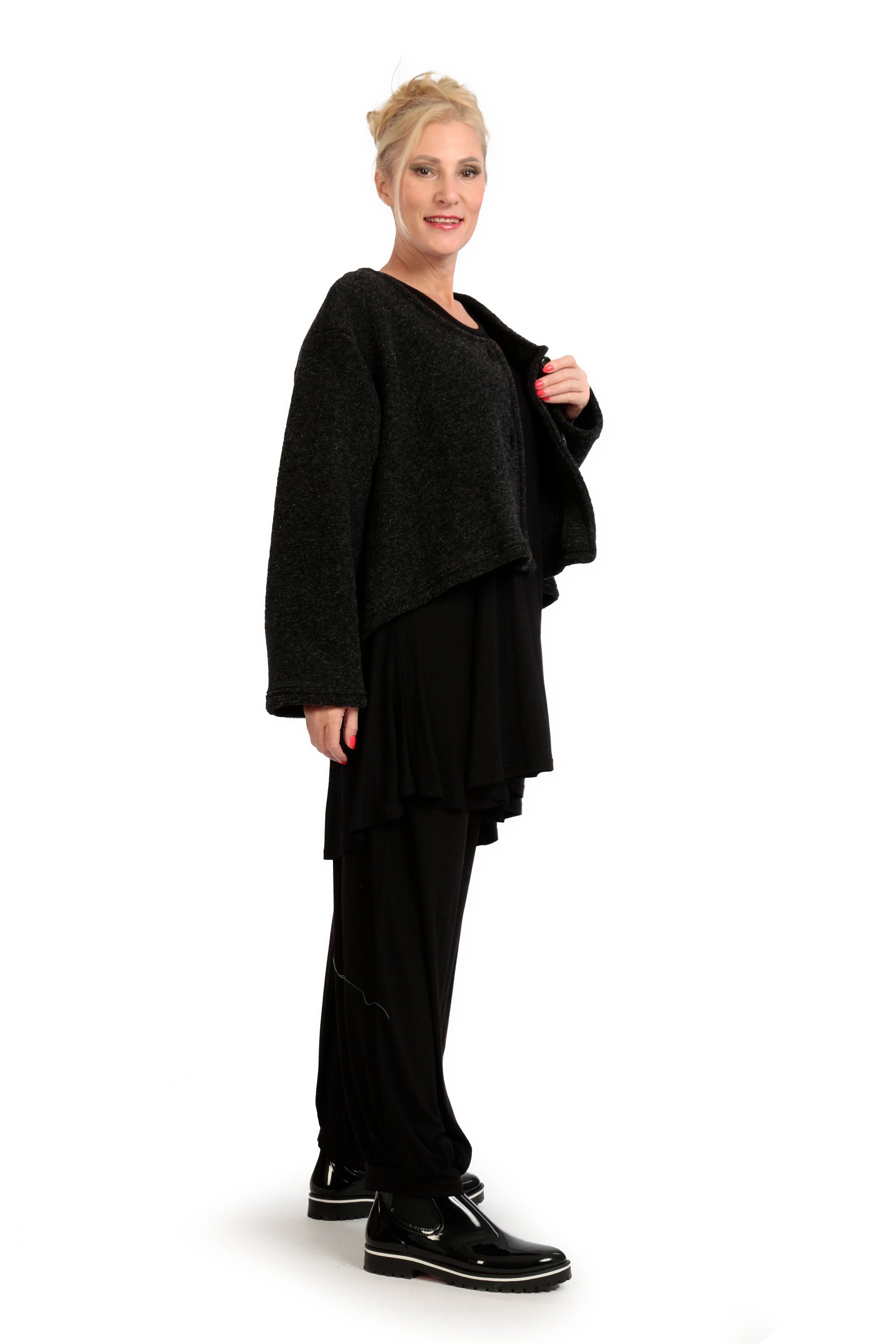  AKH Fashion Jacke in gerundeter Form, aus Materialmix, 1166.01775, Anthrazit, Schick