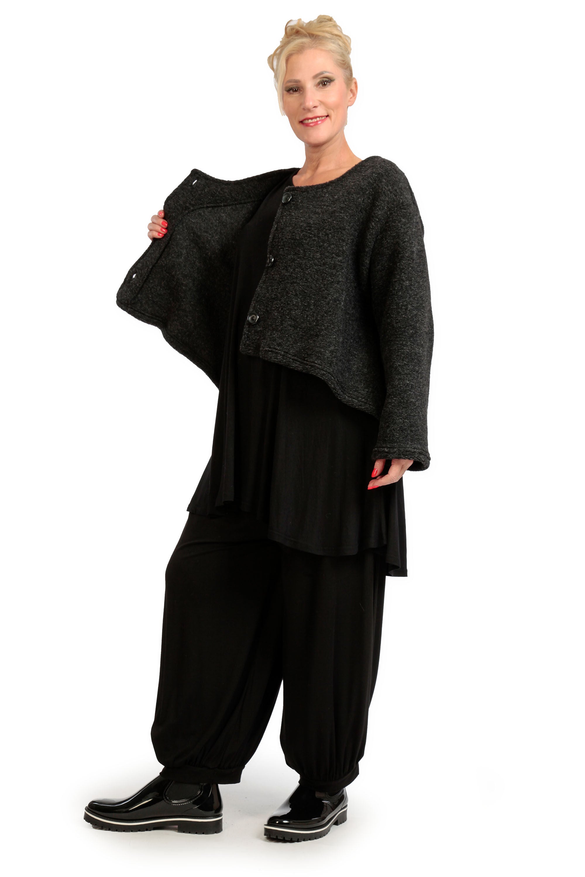  AKH Fashion Jacke in gerundeter Form, aus Materialmix, 1166.01775, Anthrazit, Schick