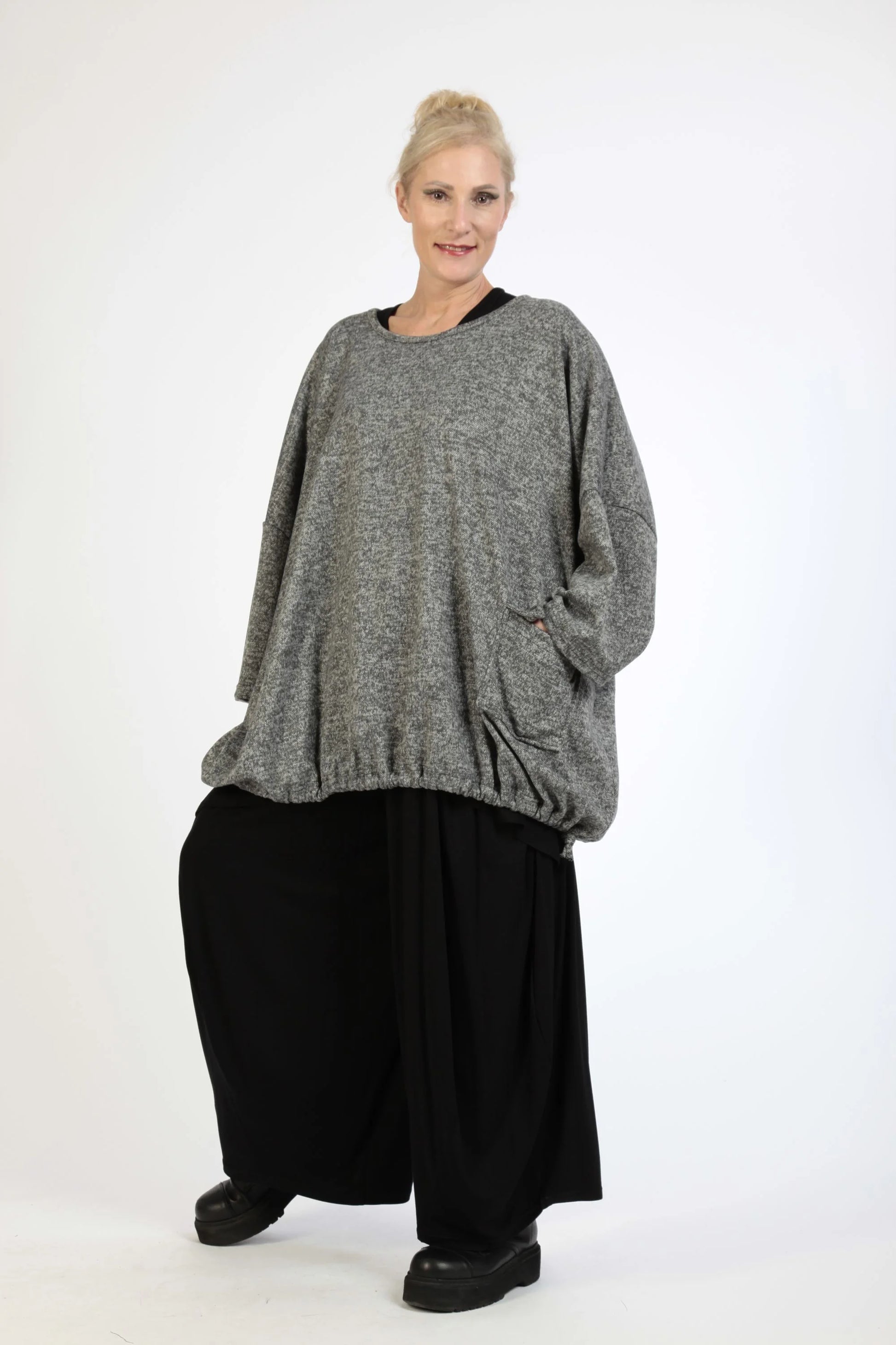  BallonBigshirt von AKH Fashion aus Polyester, 1179.06601, Grau, Meliert, Ausgefallen, Modern