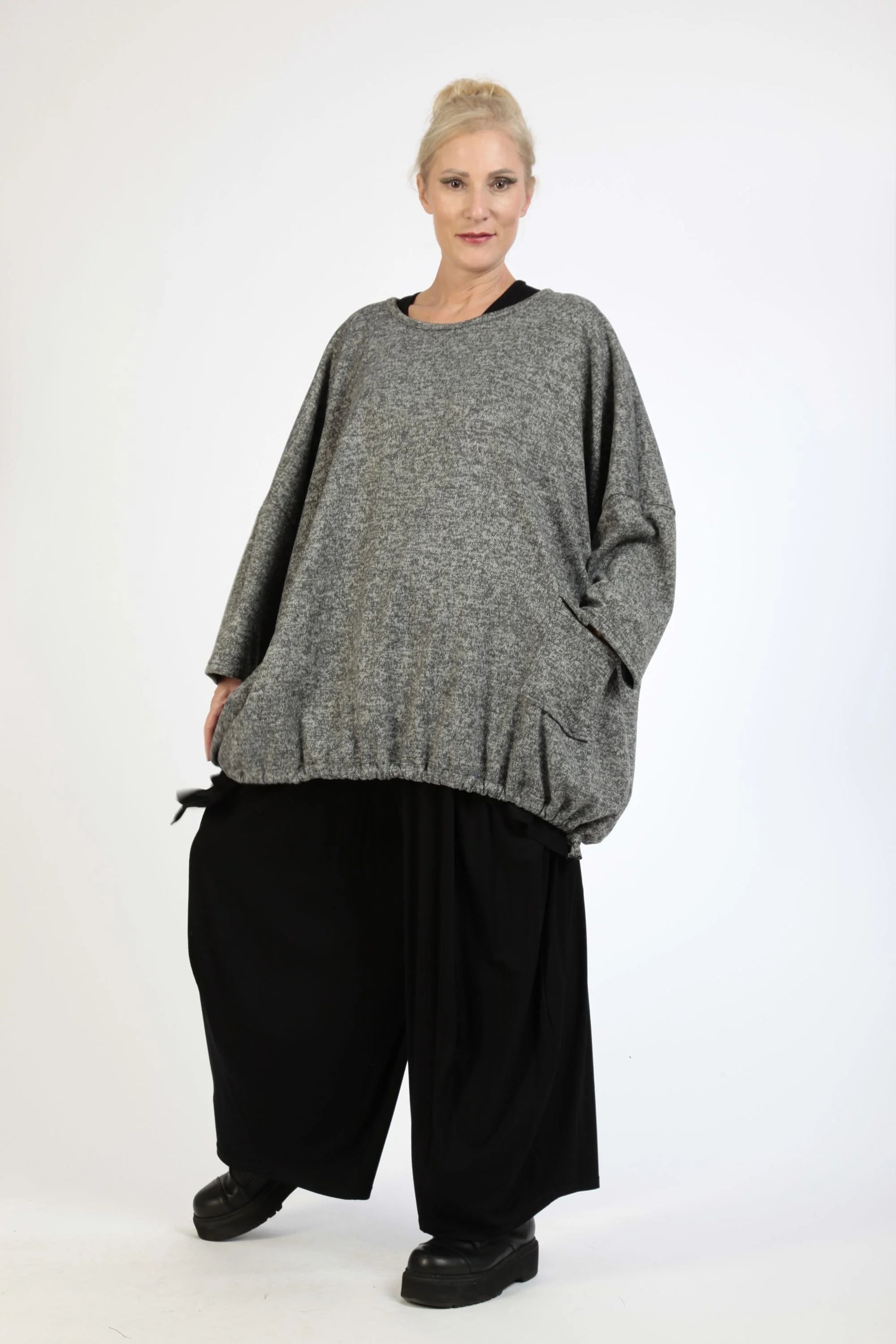  BallonBigshirt von AKH Fashion aus Polyester, 1179.06601, Grau, Meliert, Ausgefallen, Modern