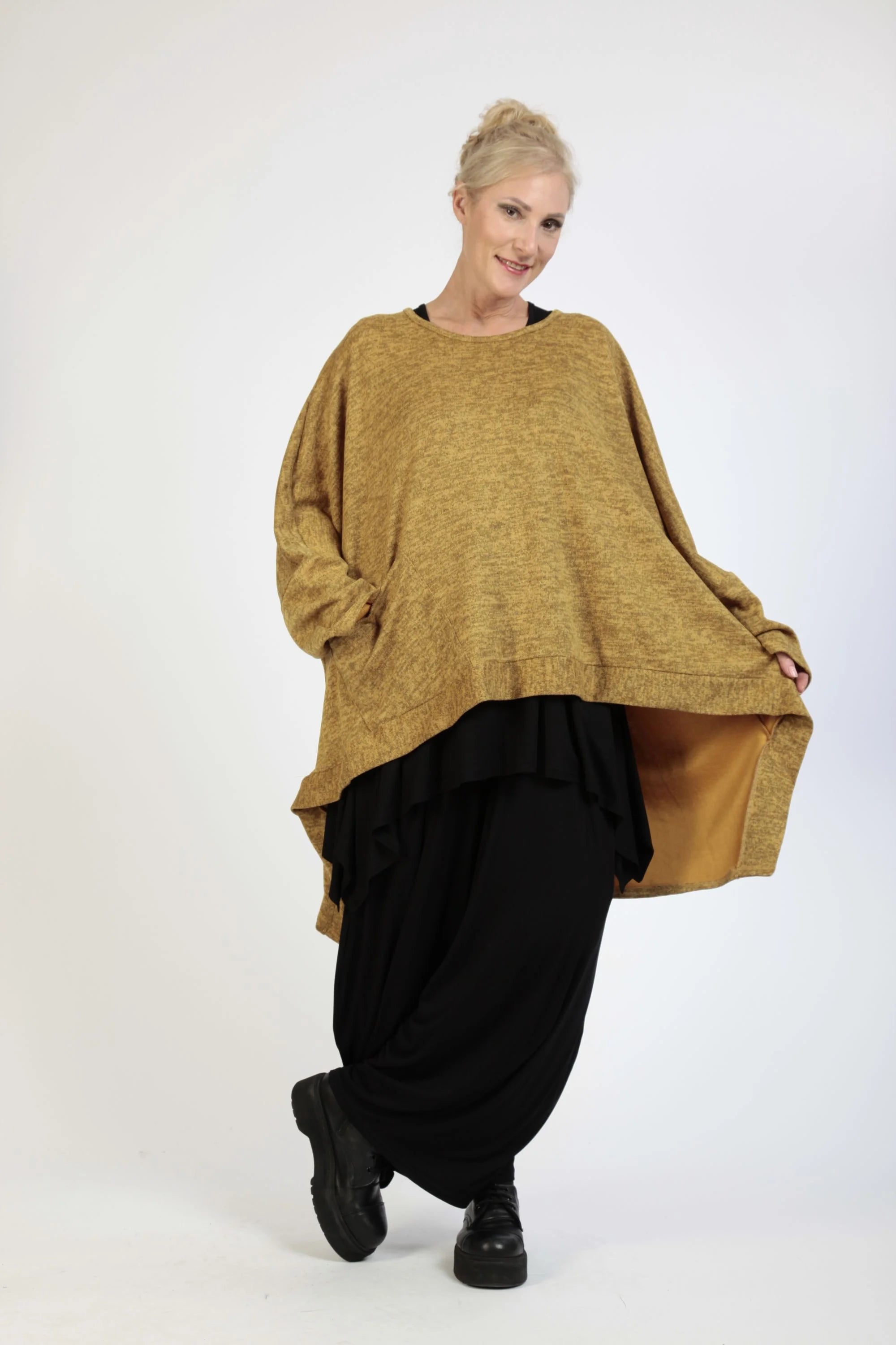  AKH Fashion Bigshirt in Vokuhila-Form, aus Polyester, 1179.06861, Senf, Meliert, Schick