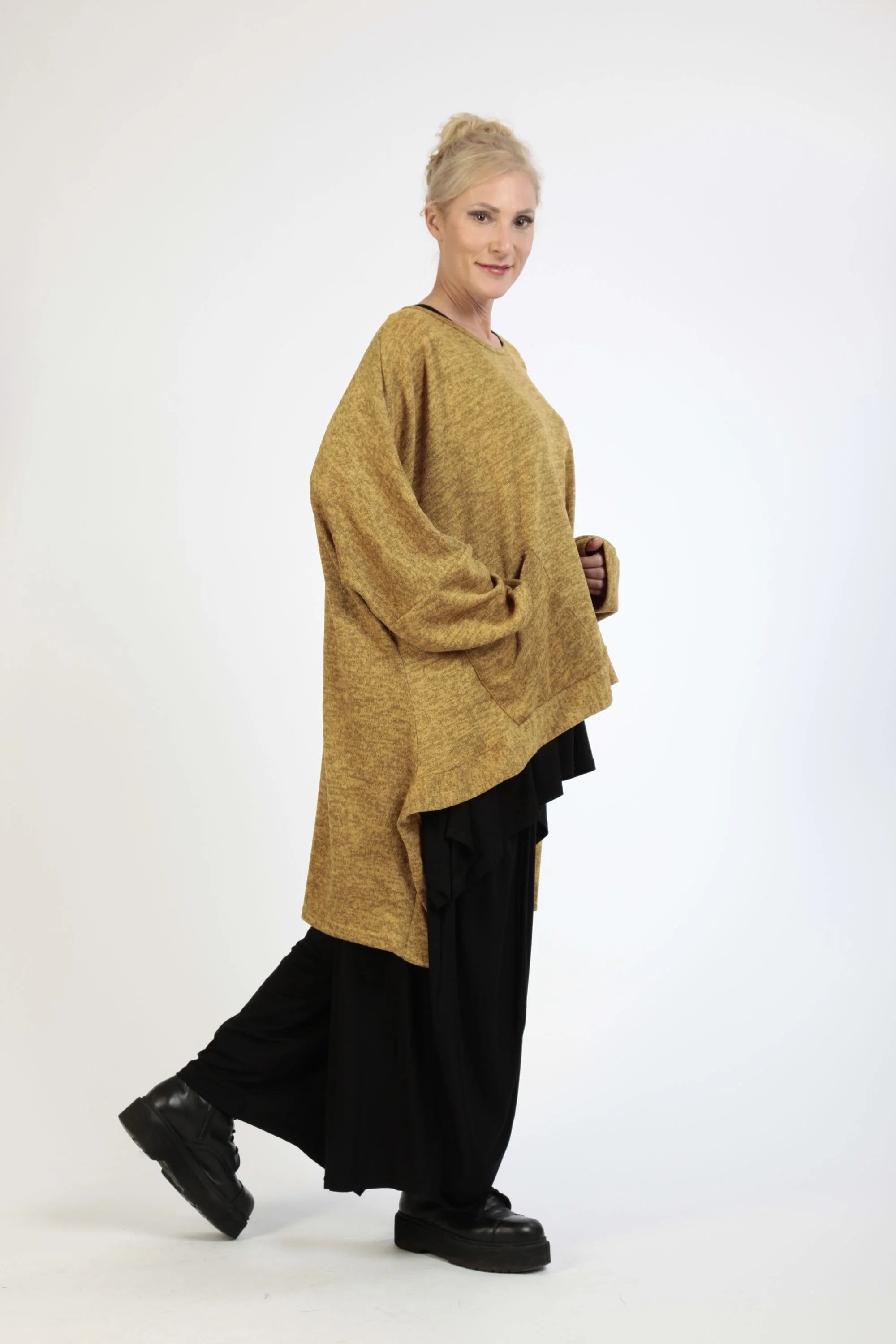 AKH Fashion Bigshirt in Vokuhila-Form, aus Polyester, 1179.06861, Senf, Meliert, Schick