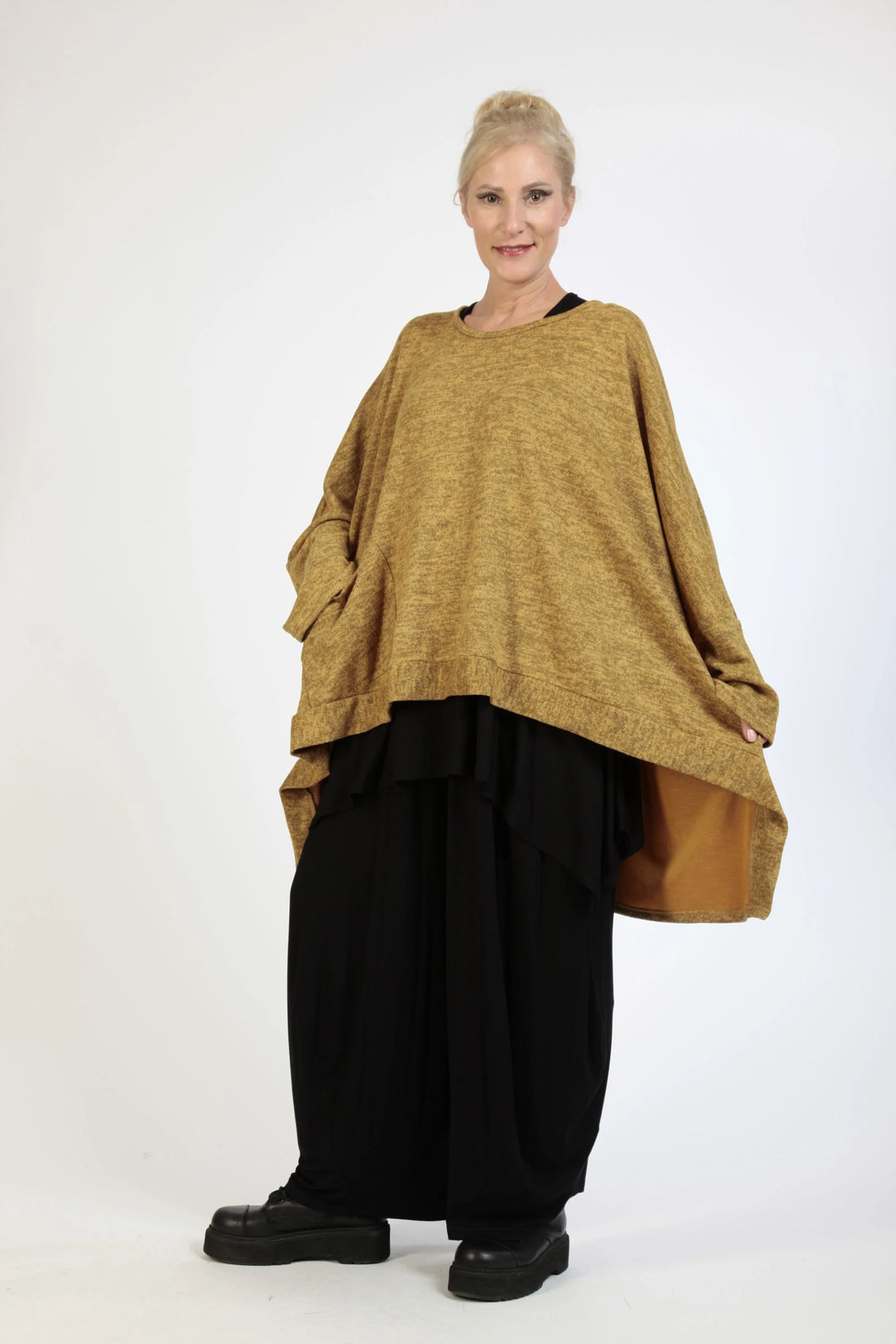  AKH Fashion Bigshirt in Vokuhila-Form, aus Polyester, 1179.06861, Senf, Meliert, Schick