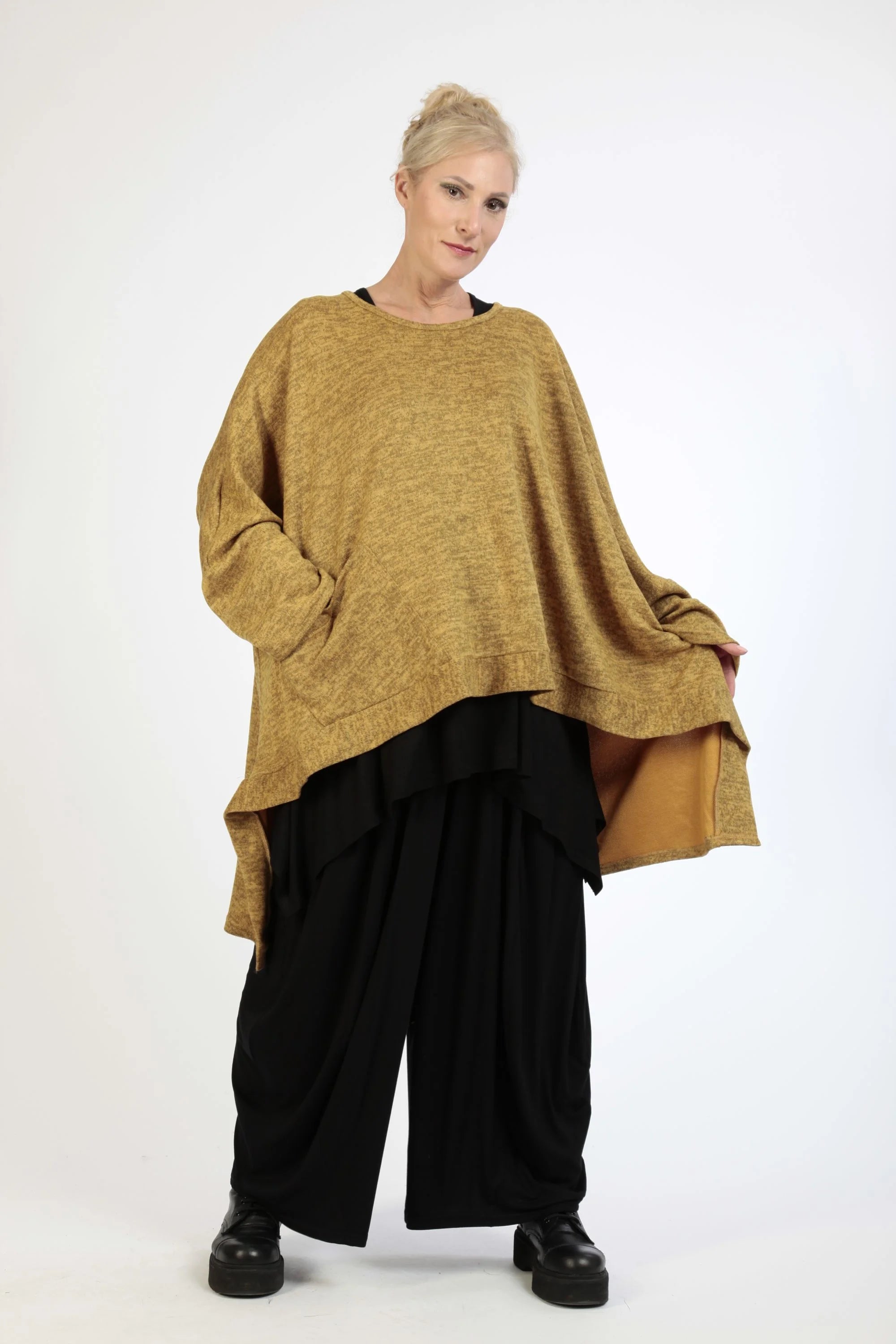  AKH Fashion Bigshirt in Vokuhila-Form, aus Polyester, 1179.06861, Senf, Meliert, Schick