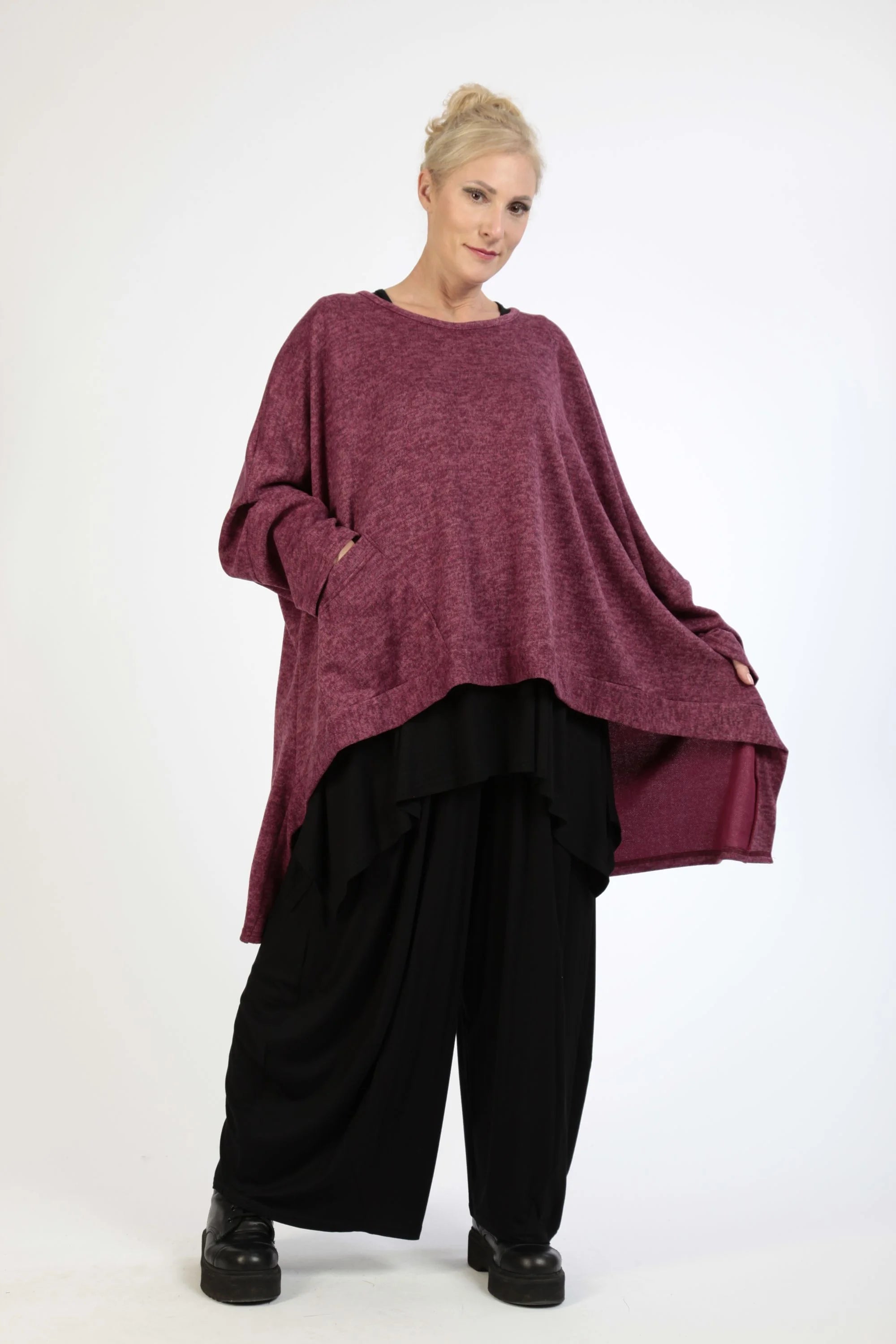  AKH Fashion Bigshirt in Vokuhila-Form, aus Polyester, 1179.06861, Fuchsia, Meliert, Schick