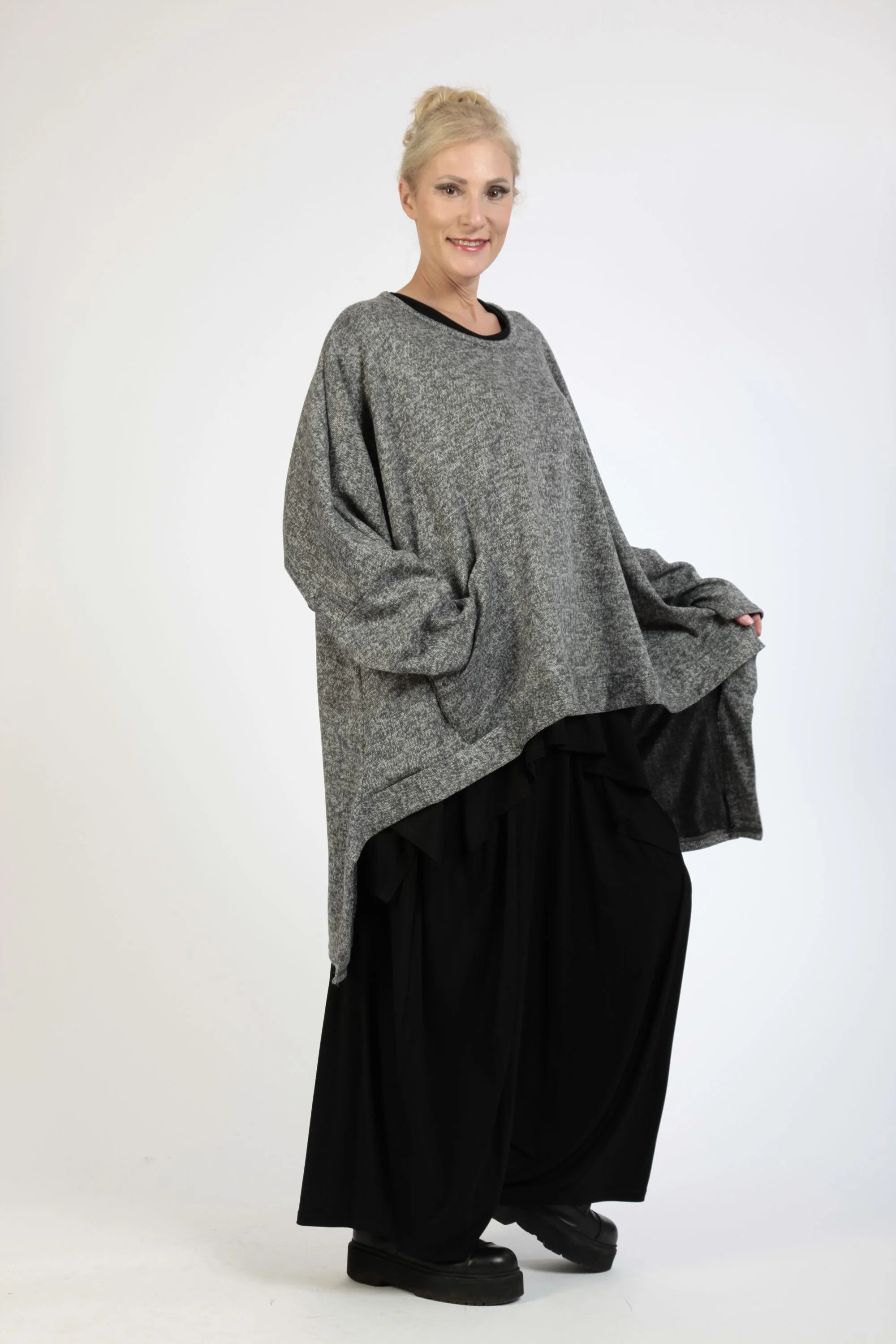  AKH Fashion Bigshirt in Vokuhila-Form, aus Polyester, 1179.06861, Grau, Meliert, Schick