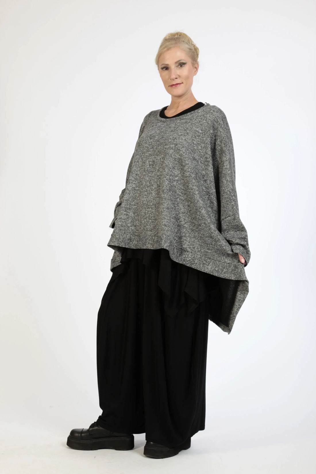  AKH Fashion Bigshirt in Vokuhila-Form, aus Polyester, 1179.06861, Grau, Meliert, Schick