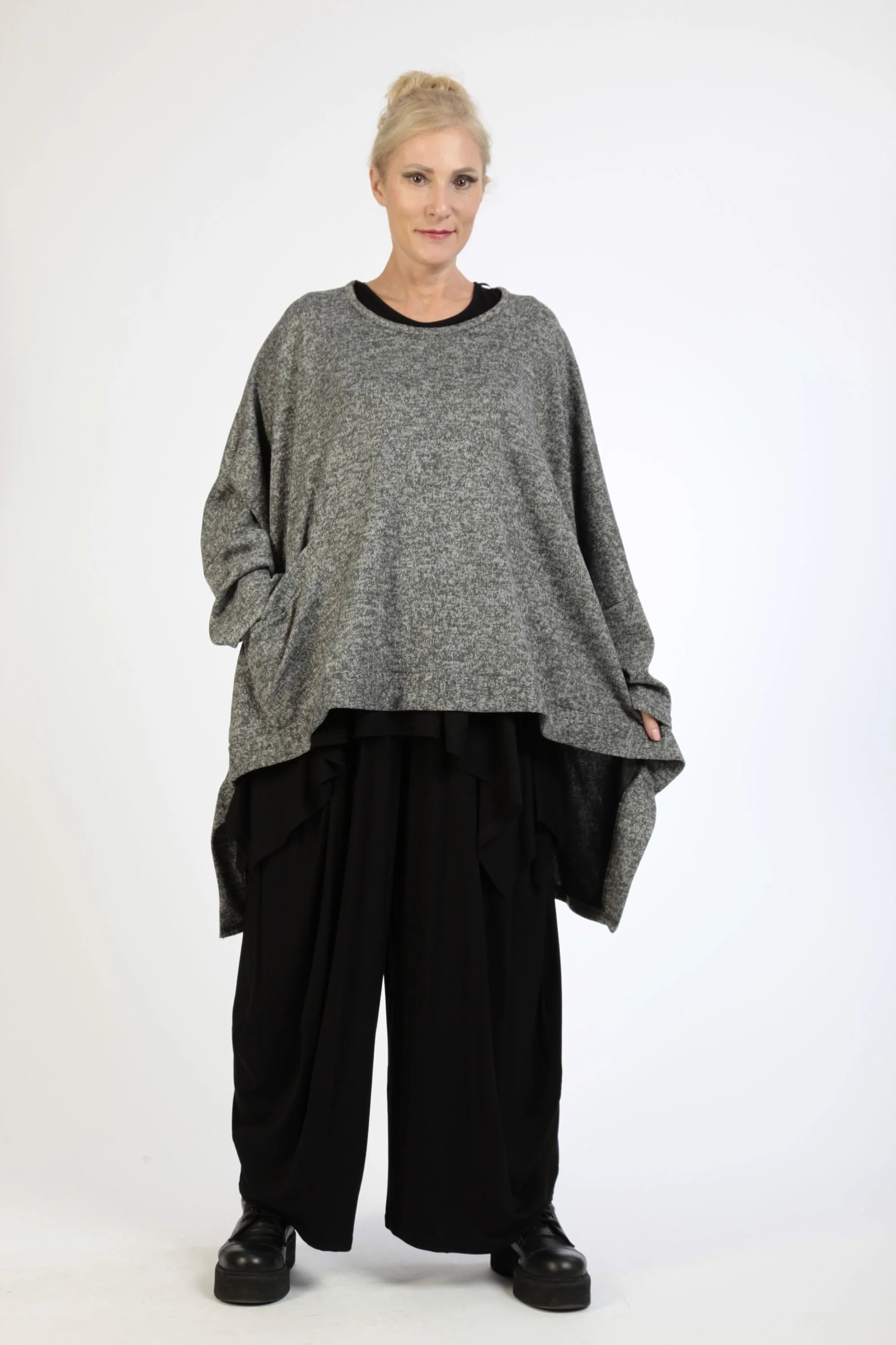  AKH Fashion Bigshirt in Vokuhila-Form, aus Polyester, 1179.06861, Grau, Meliert, Schick