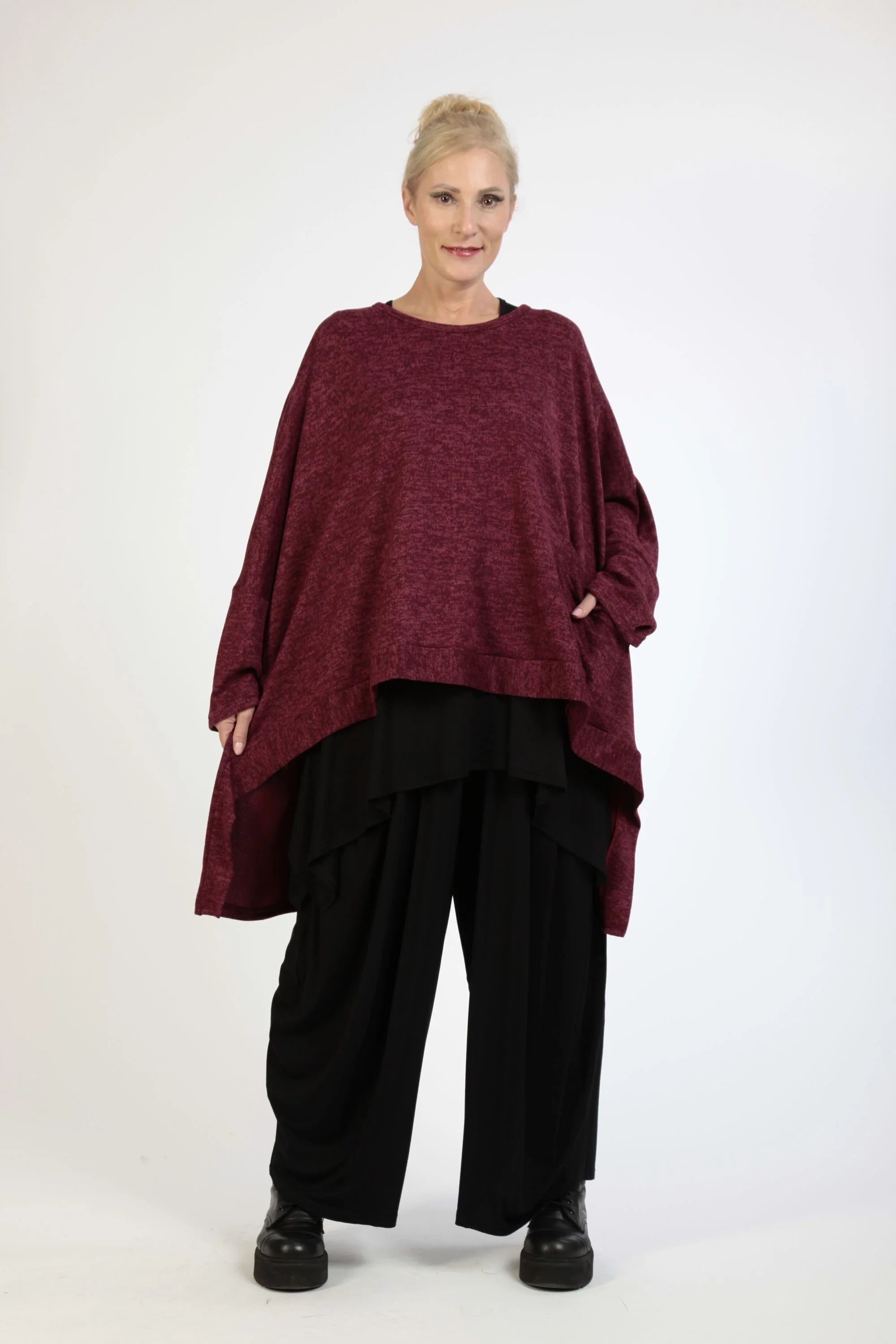  AKH Fashion Bigshirt in Vokuhila-Form, aus Polyester, 1179.06861, Weinrot, Meliert, Schick