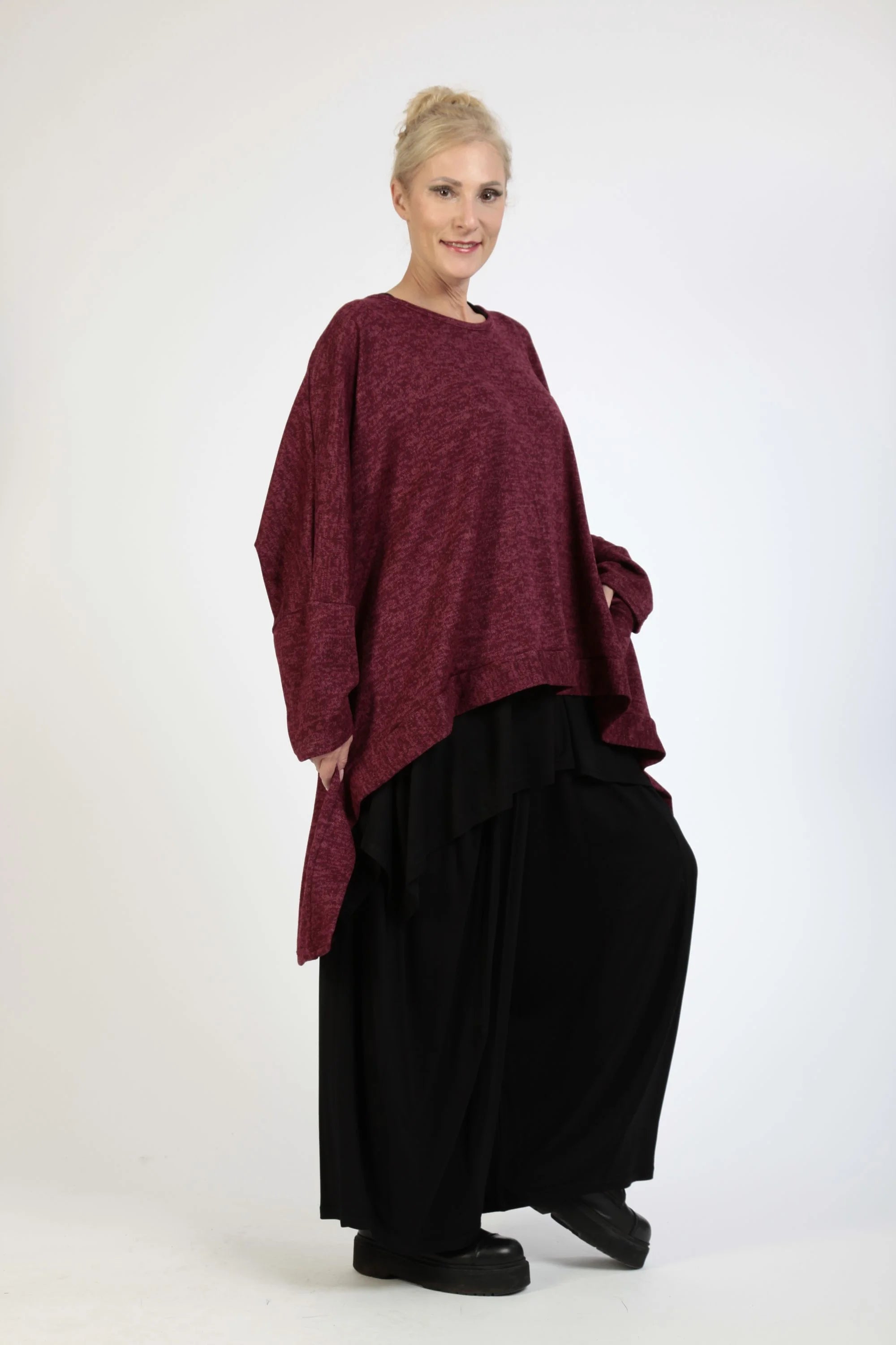  AKH Fashion Bigshirt in Vokuhila-Form, aus Polyester, 1179.06861, Weinrot, Meliert, Schick