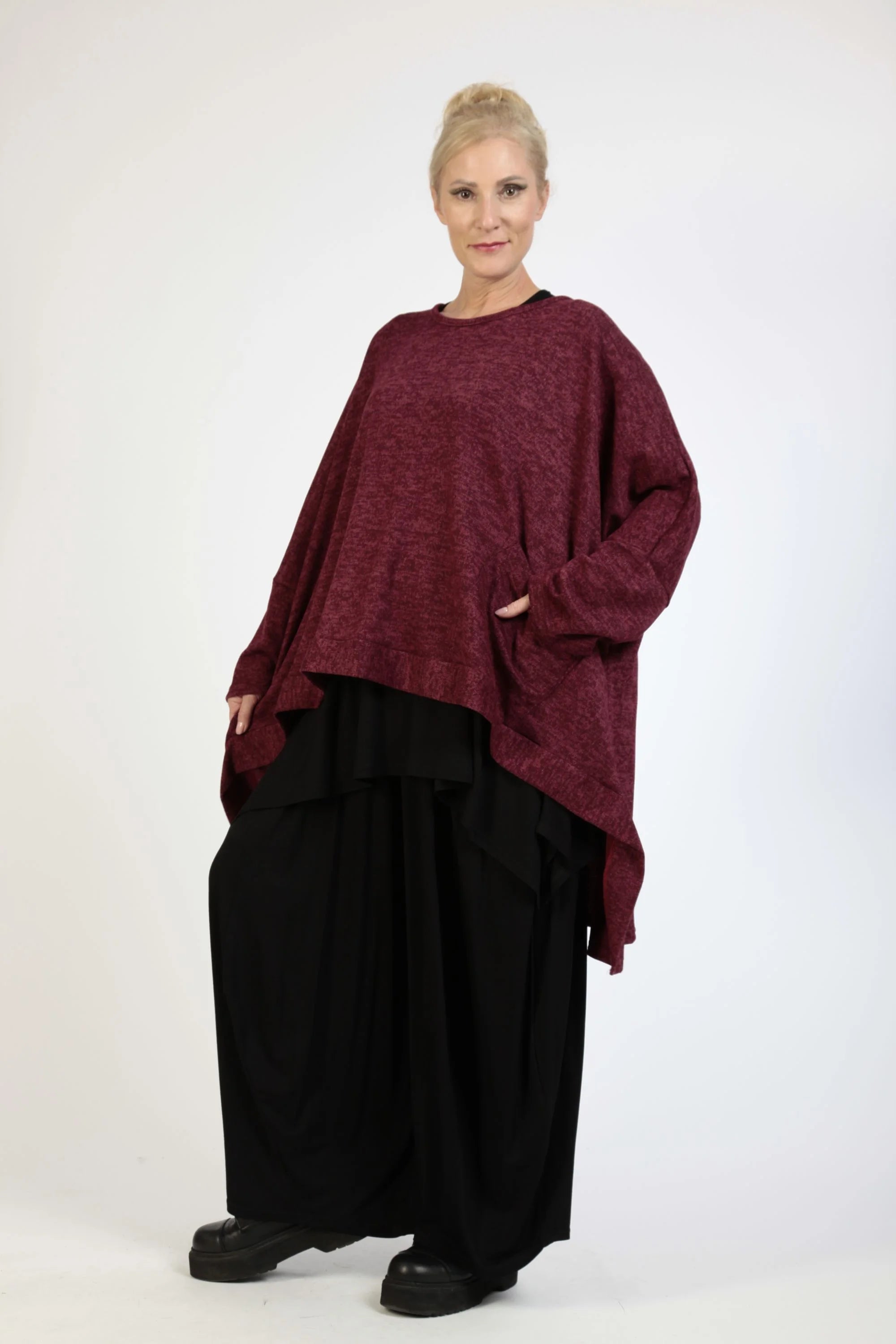  AKH Fashion Bigshirt in Vokuhila-Form, aus Polyester, 1179.06861, Weinrot, Meliert, Schick