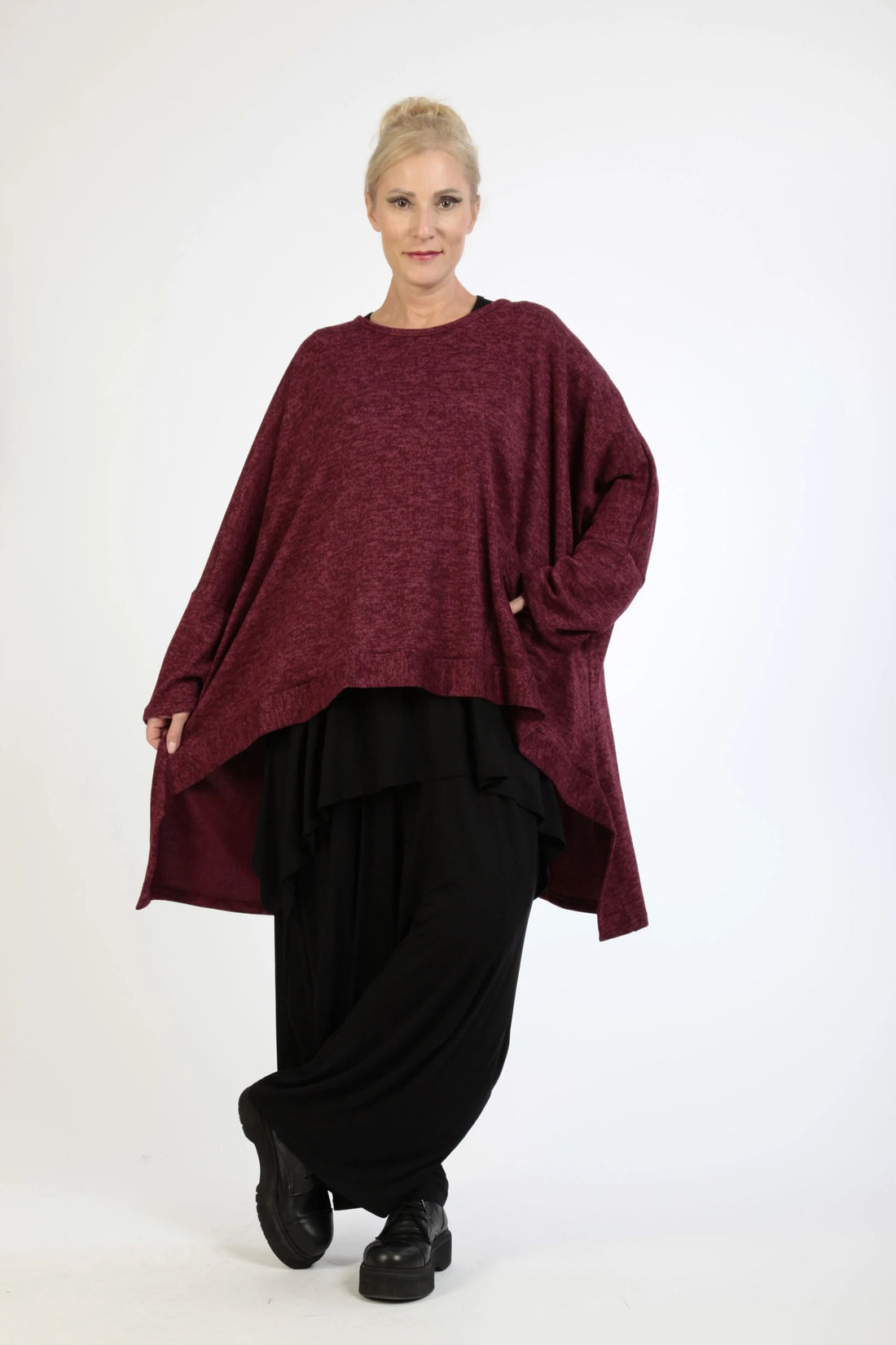  AKH Fashion Bigshirt in Vokuhila-Form, aus Polyester, 1179.06861, Weinrot, Meliert, Schick
