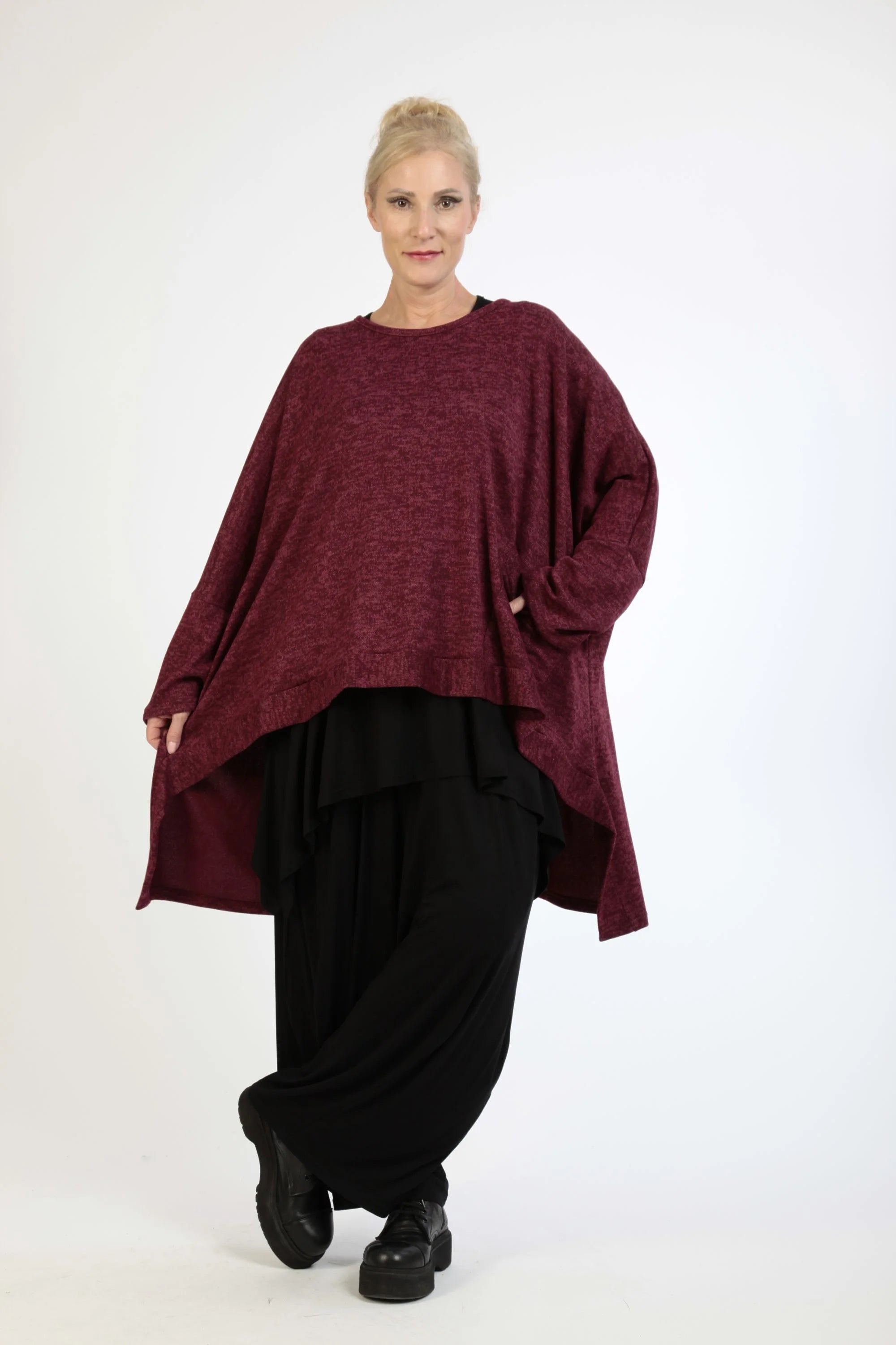  AKH Fashion Bigshirt in Vokuhila-Form, aus Polyester, 1179.06861, Weinrot, Meliert, Schick
