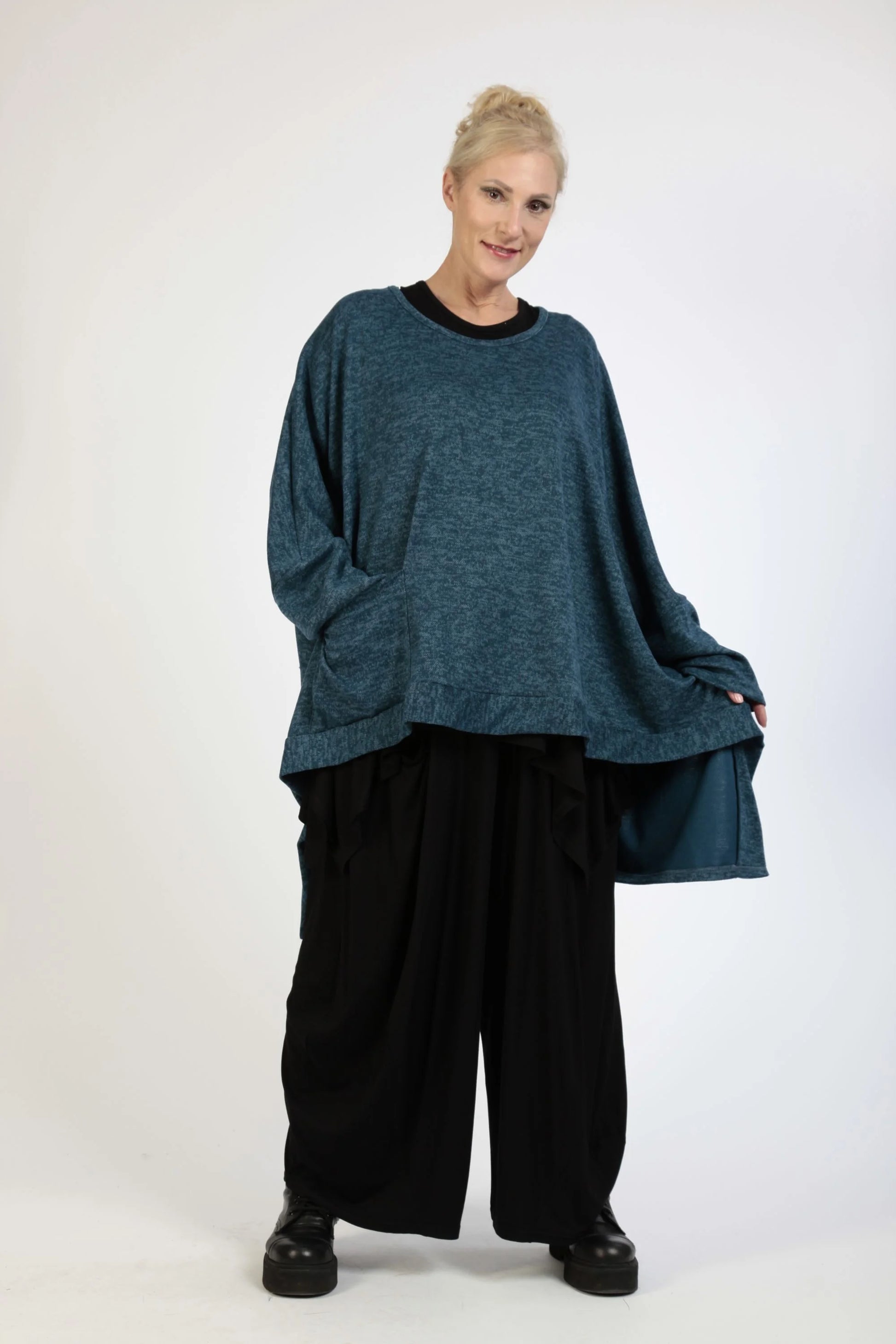  Bigshirt von AKH Fashion aus Polyester in Vokuhila-Form, 1179.06861, Petrol, Schick, Modern