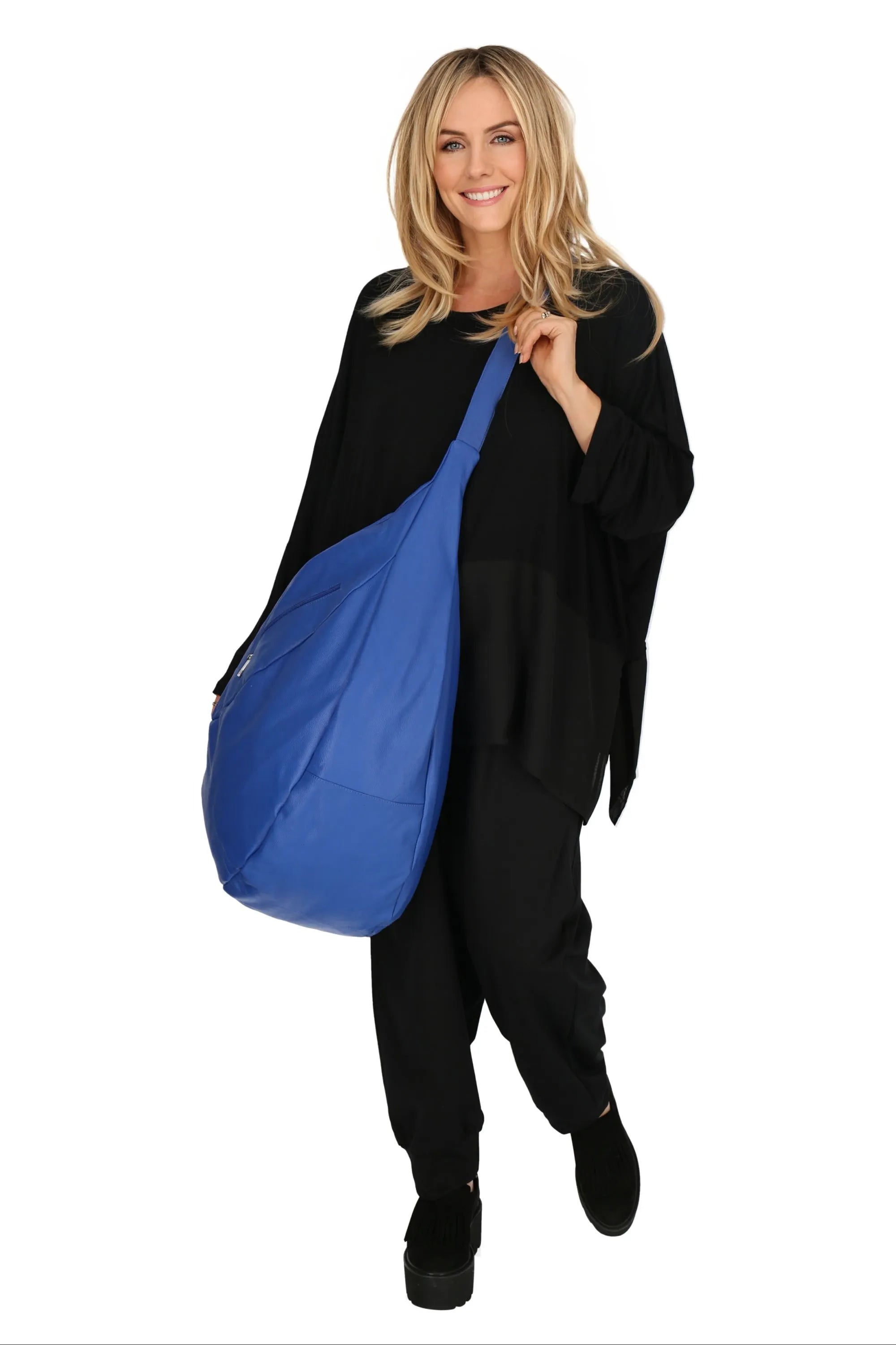  Ballon Tasche von AKH Fashion aus Leder, 1180.DJ004, Royalblau, Schick, Modern, Bequem