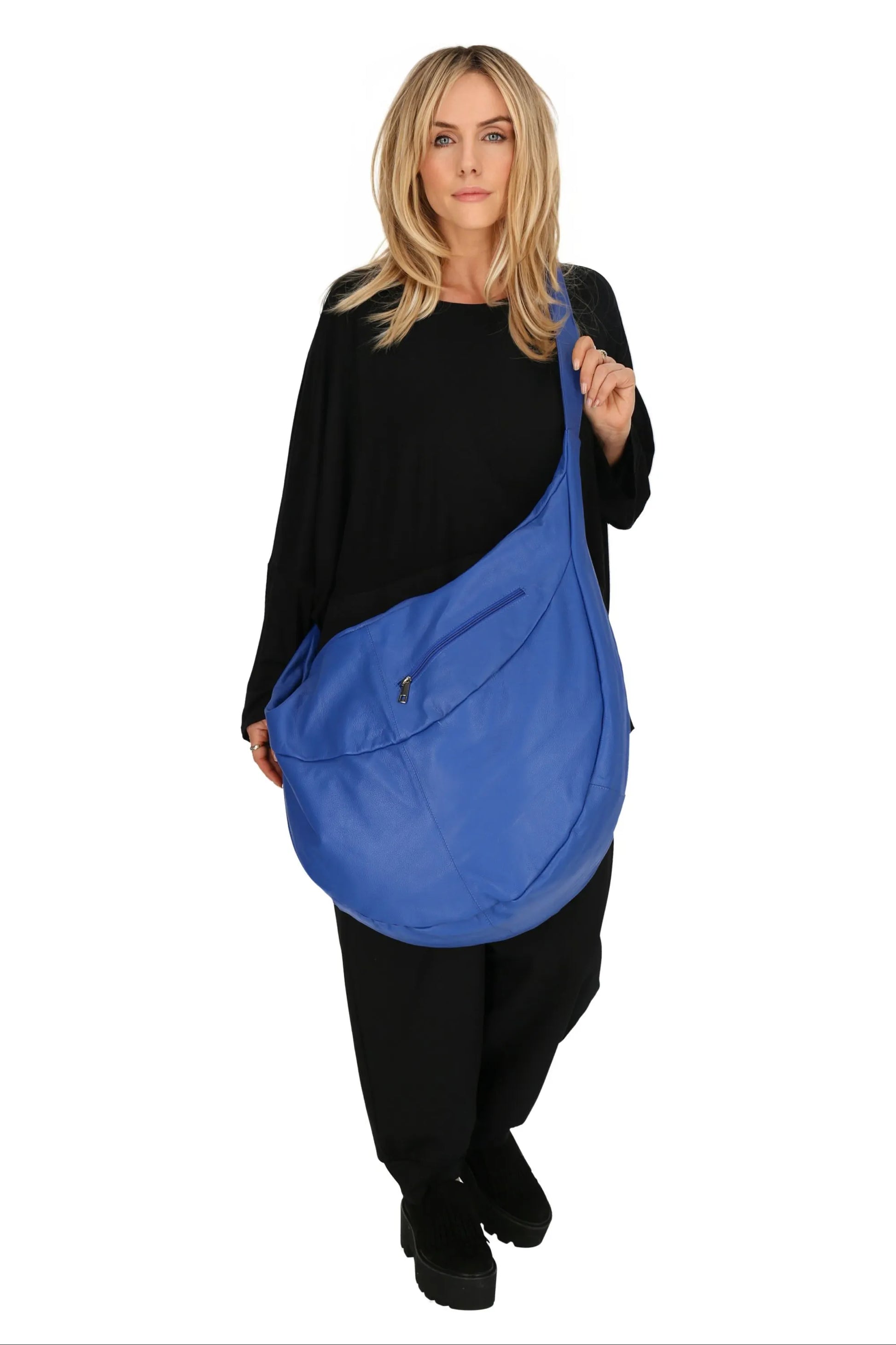  Ballon Tasche von AKH Fashion aus Leder, 1180.DJ004, Royalblau, Unifarben, Schick, Modern