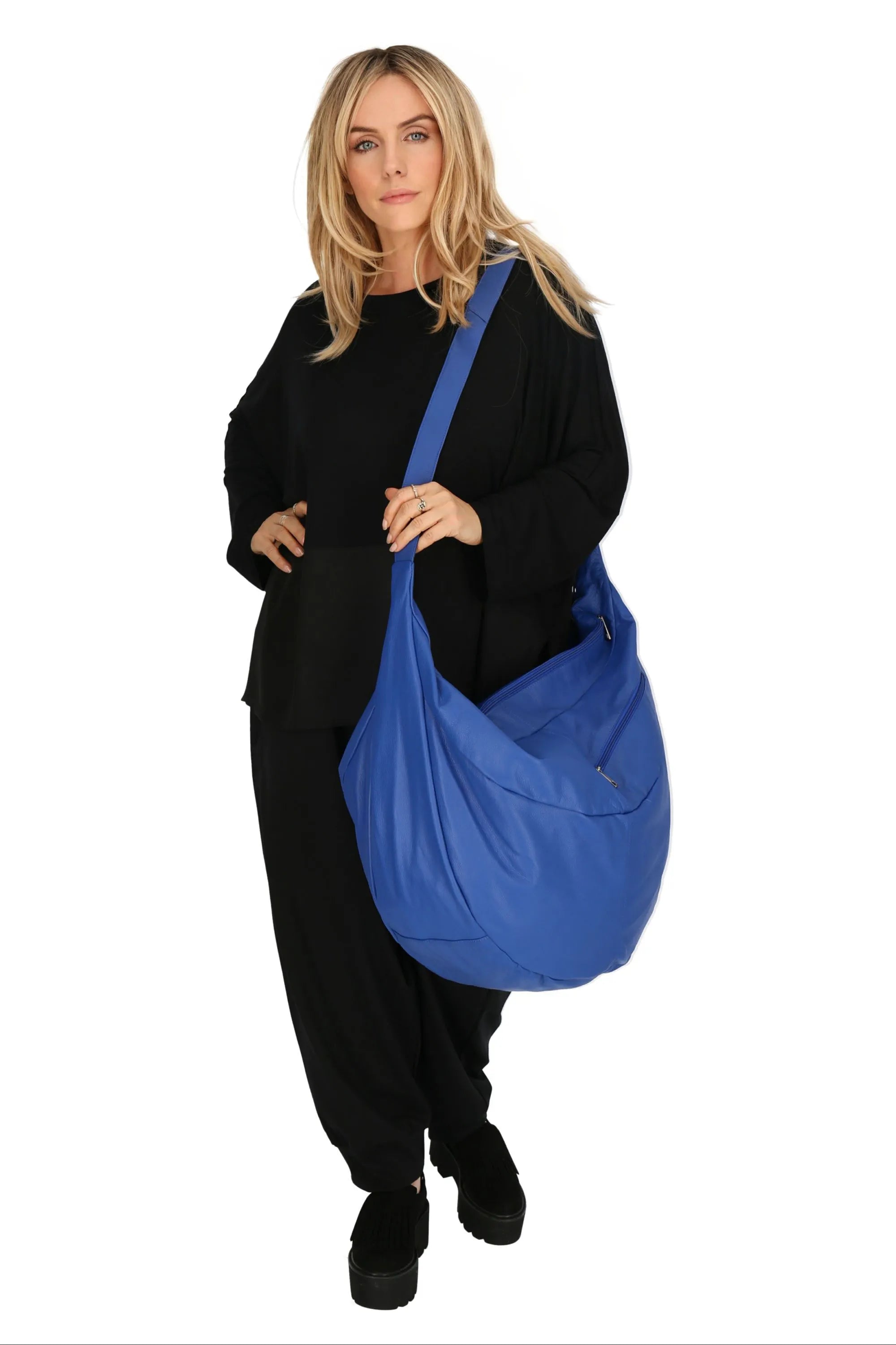  Ballon Tasche von AKH Fashion aus Leder, 1180.DJ004, Royalblau, Schick, Modern, Bequem