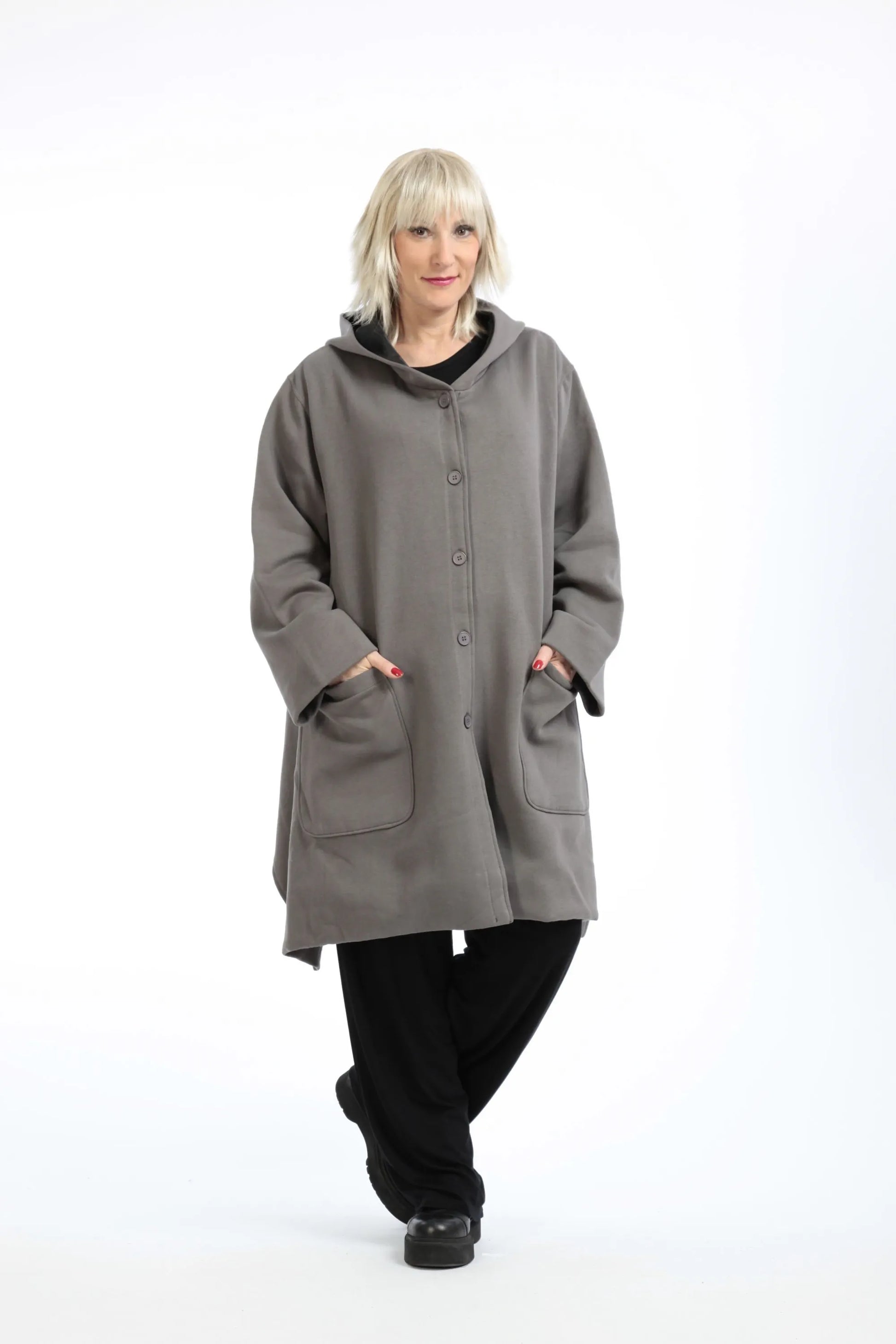  A-Form Baumwolljacke mit Kapuze für gemütlichen Look im Herbst und Winter im Oversize-Schnitt