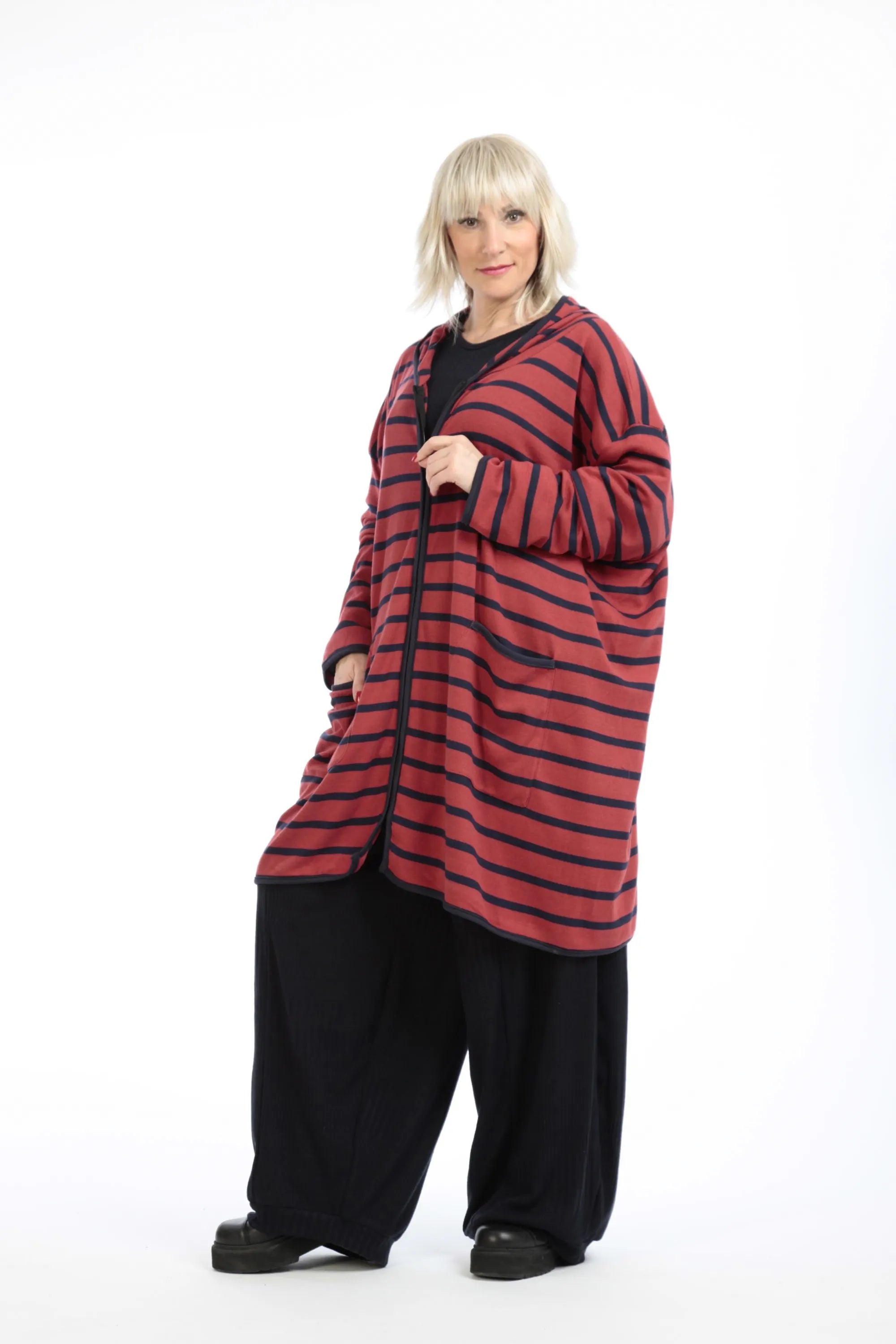  AKH Fashion Jacke in gerader Form, aus Materialmix, 1190.07598, Rot-Blau, Streifen