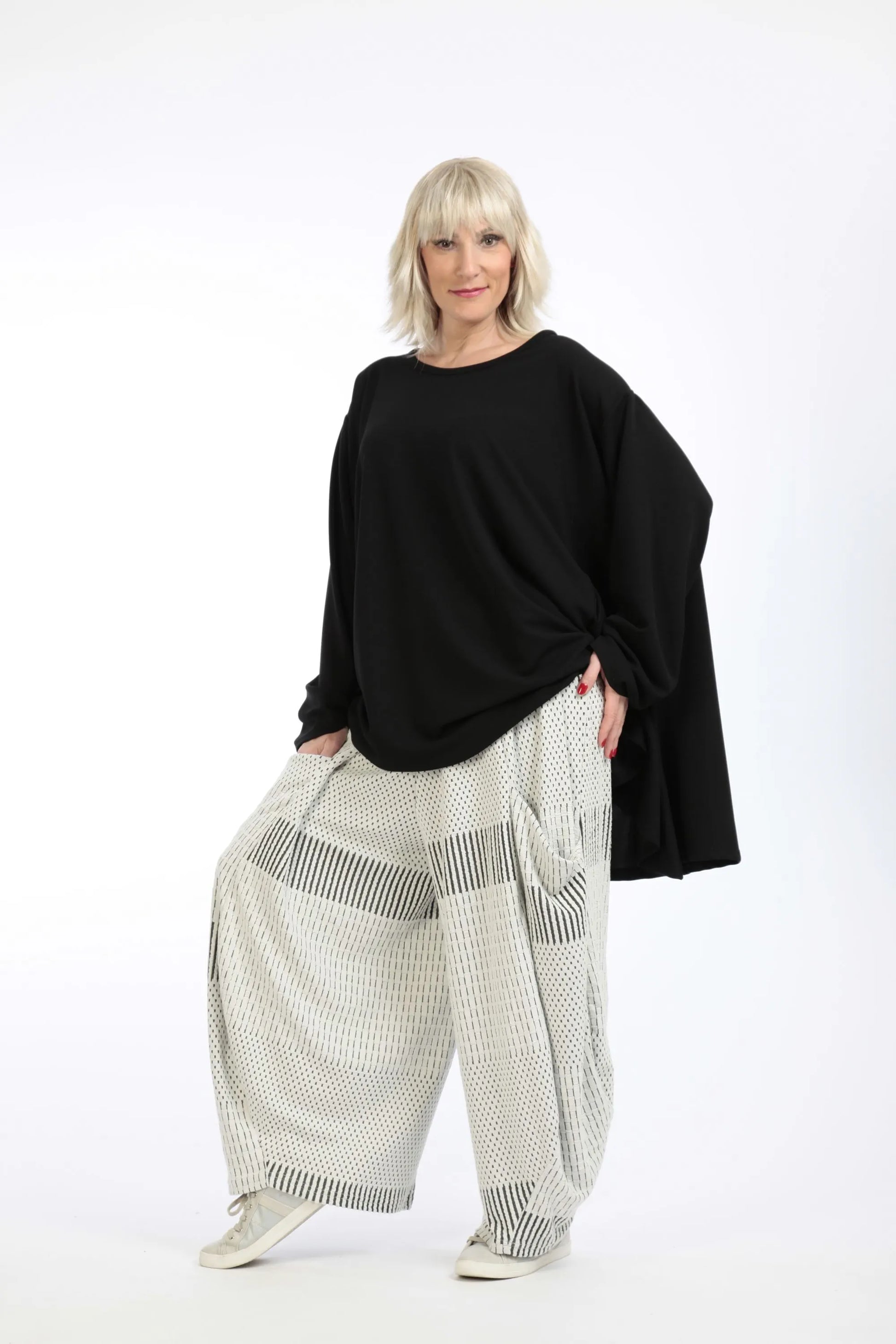  Ballonhose von AKH Fashion aus Viskose, 1191.08069, Ecru-Schwarz, Streifen, Ausgefallen