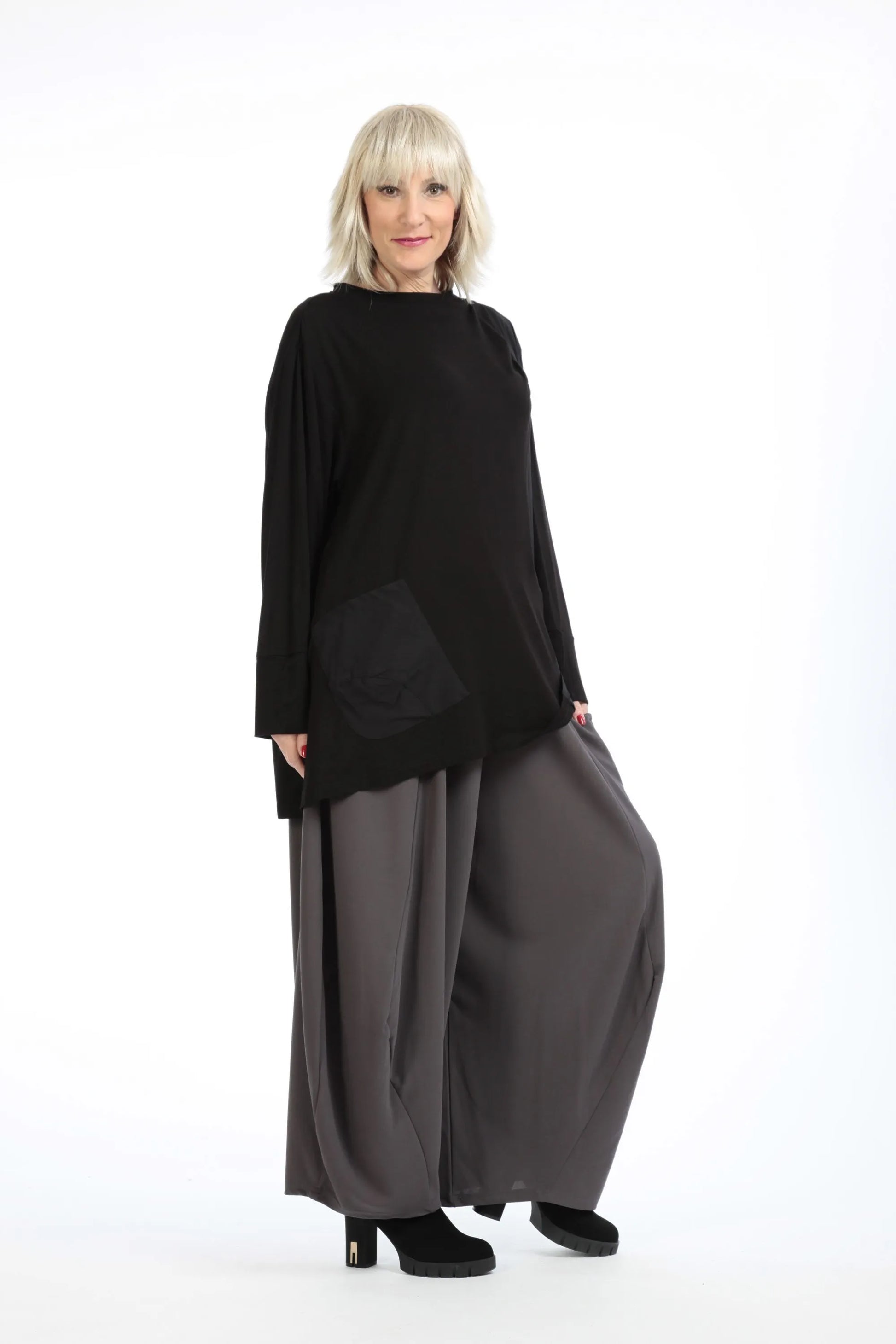  A-Form Bigshirt von AKH Fashion aus Viskose, 1195.01237, Schwarz, Unifarben, Schick, Modern