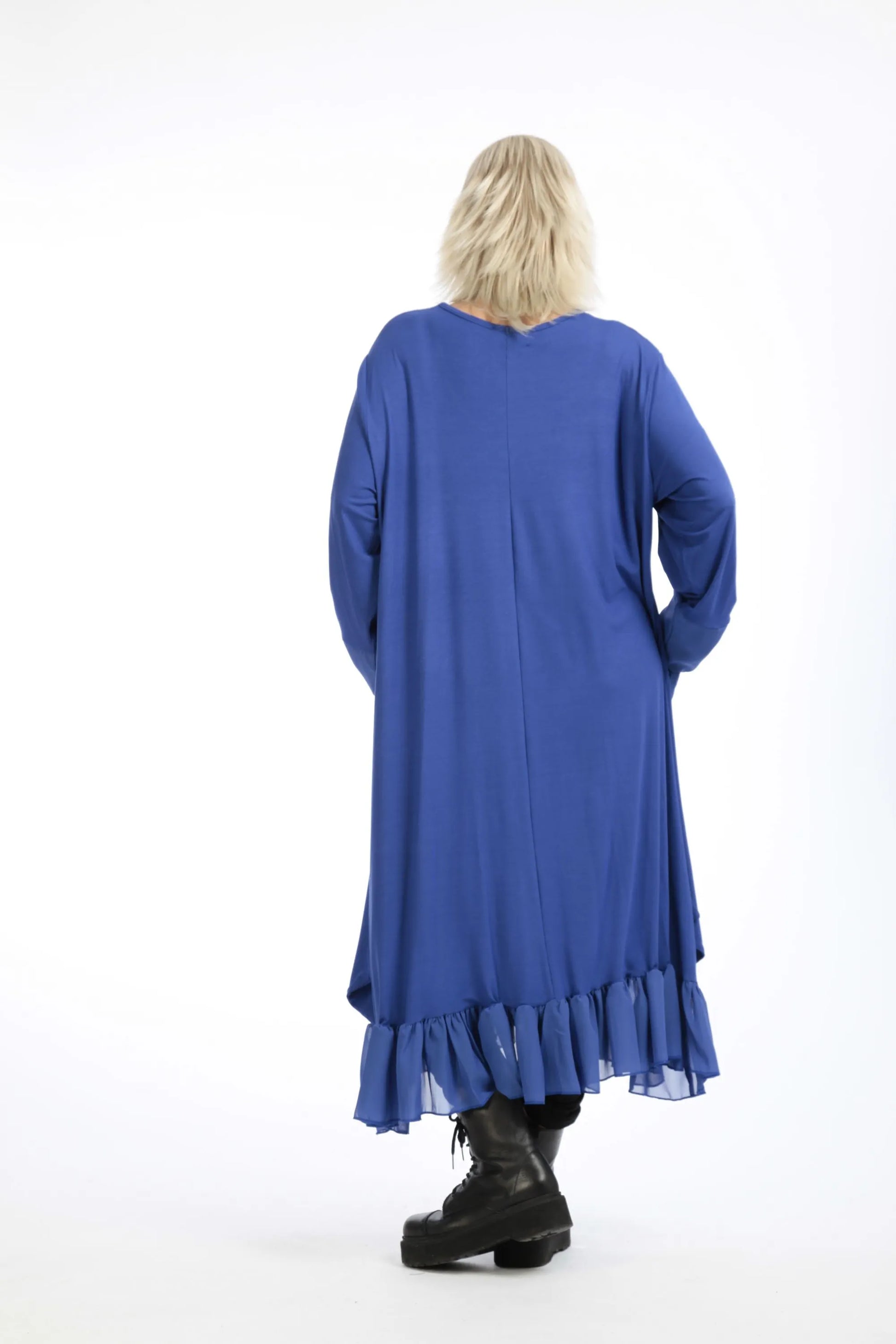  A-Form Kleid in sanftem Blau mit Chiffon-Detail für lässigen Lagenlook in Plus Size