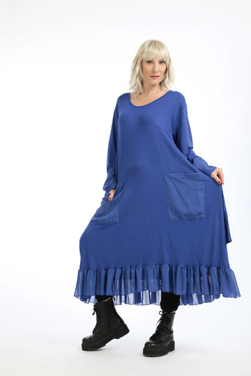  A-Form Kleid in sanftem Blau mit Chiffon-Detail für lässigen Lagenlook in Plus Size